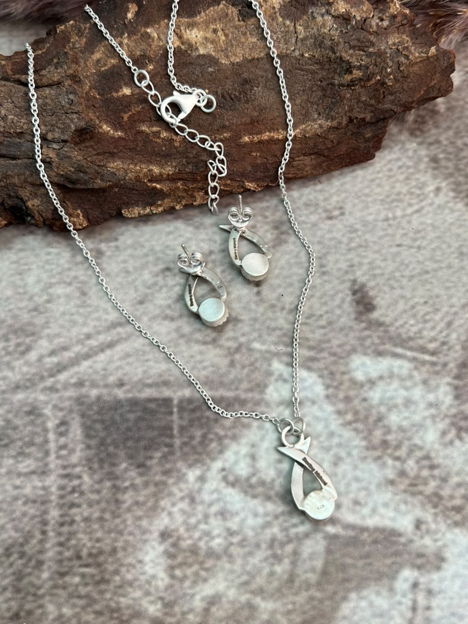 Handmade Sterling Silver Kingman Turquoise Necklace and Earrings Set Signed Nizhoni