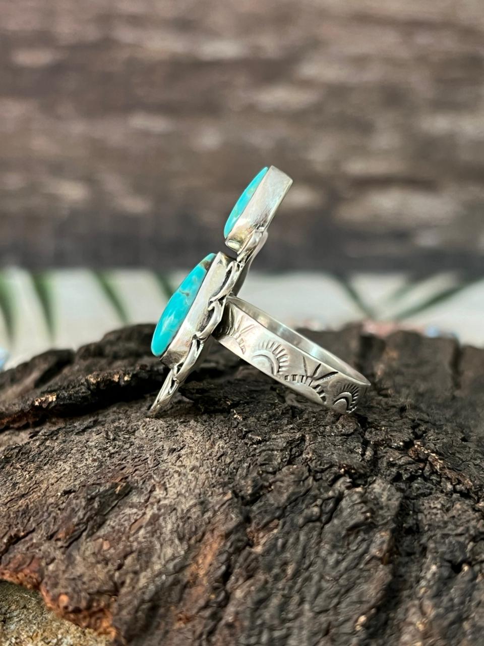 Handmade Sterling Silver Santa Maria Turquoise Adjustable Ring "Signed Nizhoni"