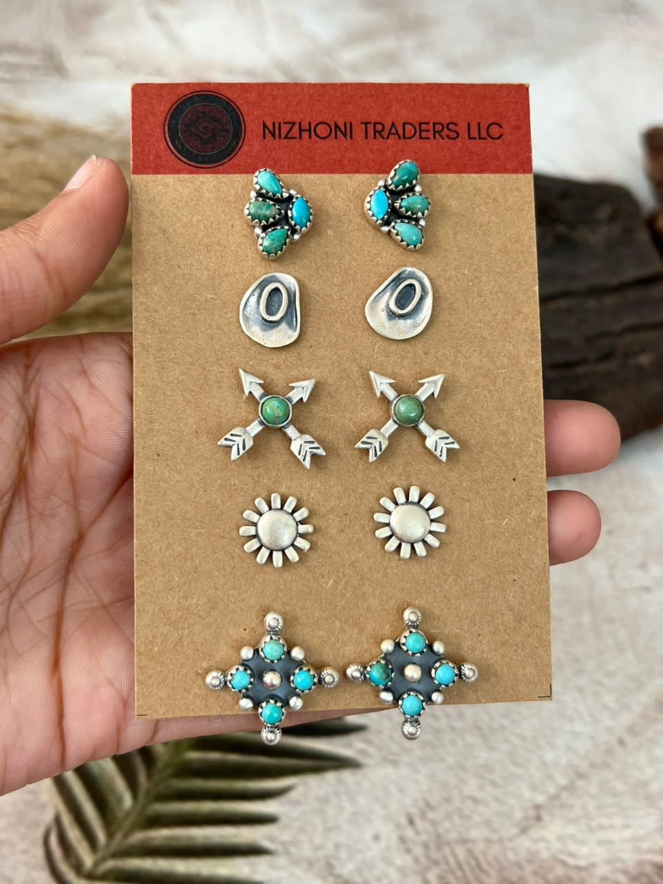 Handmade Sterling Silver Kingman Turquoise Post Studs Cards