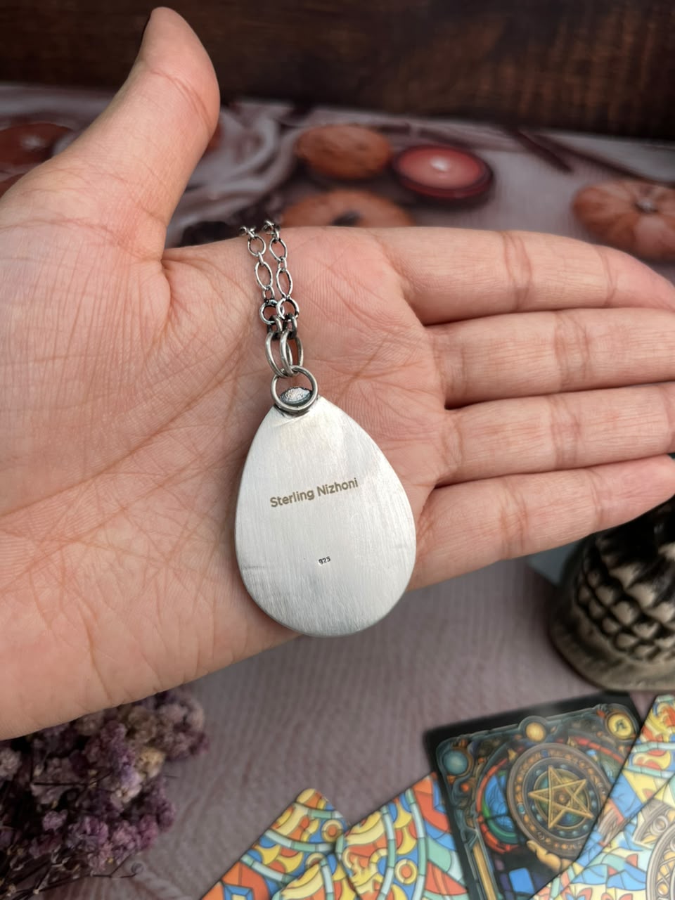 Handmade Sterling Silver Kingman Turquoise Halloween Collection: Necklace Signed Nizhoni