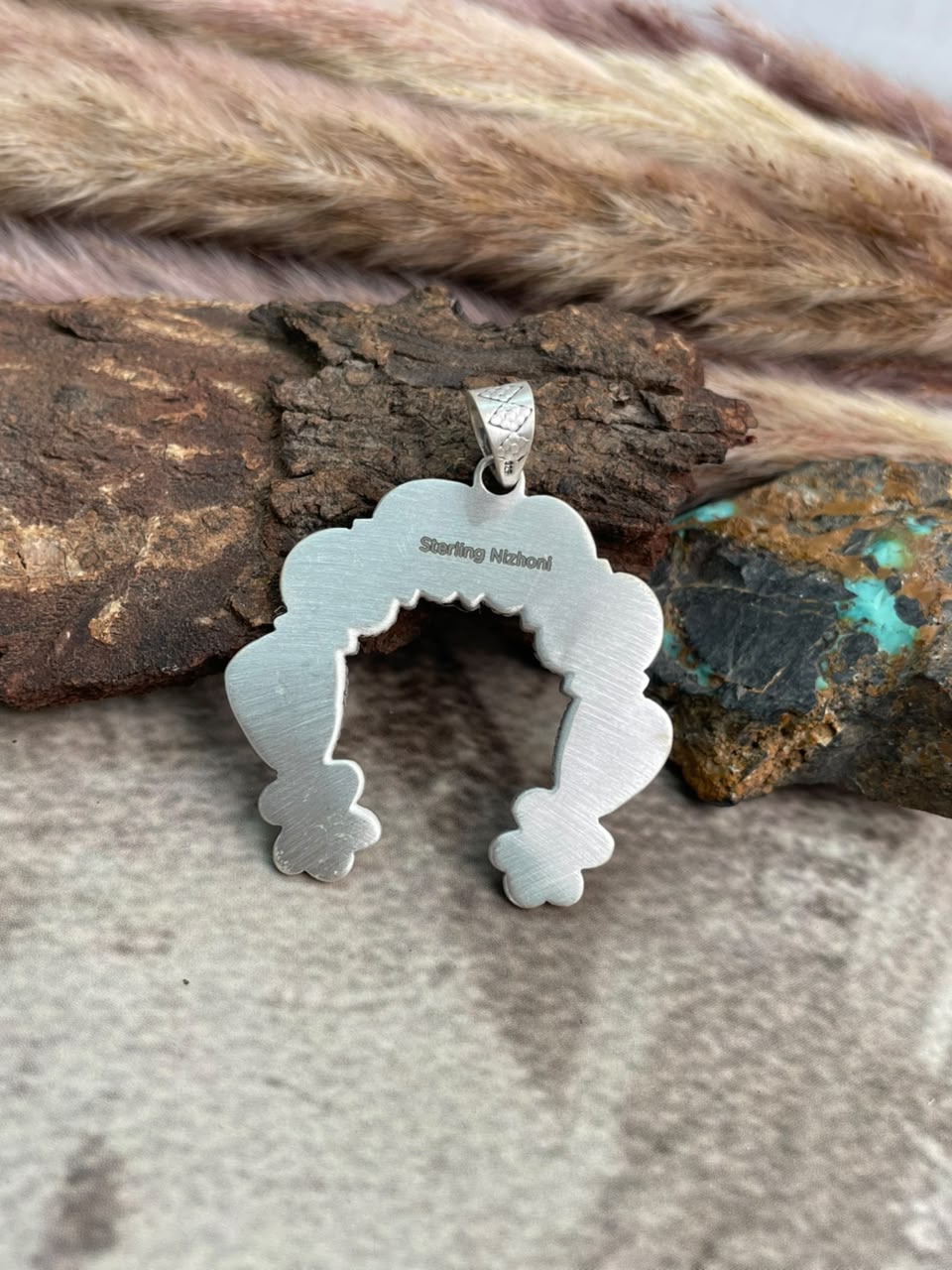 Handmade Sterling Silver Kingman Turquoise Naja Pendant Signed Nizhoni