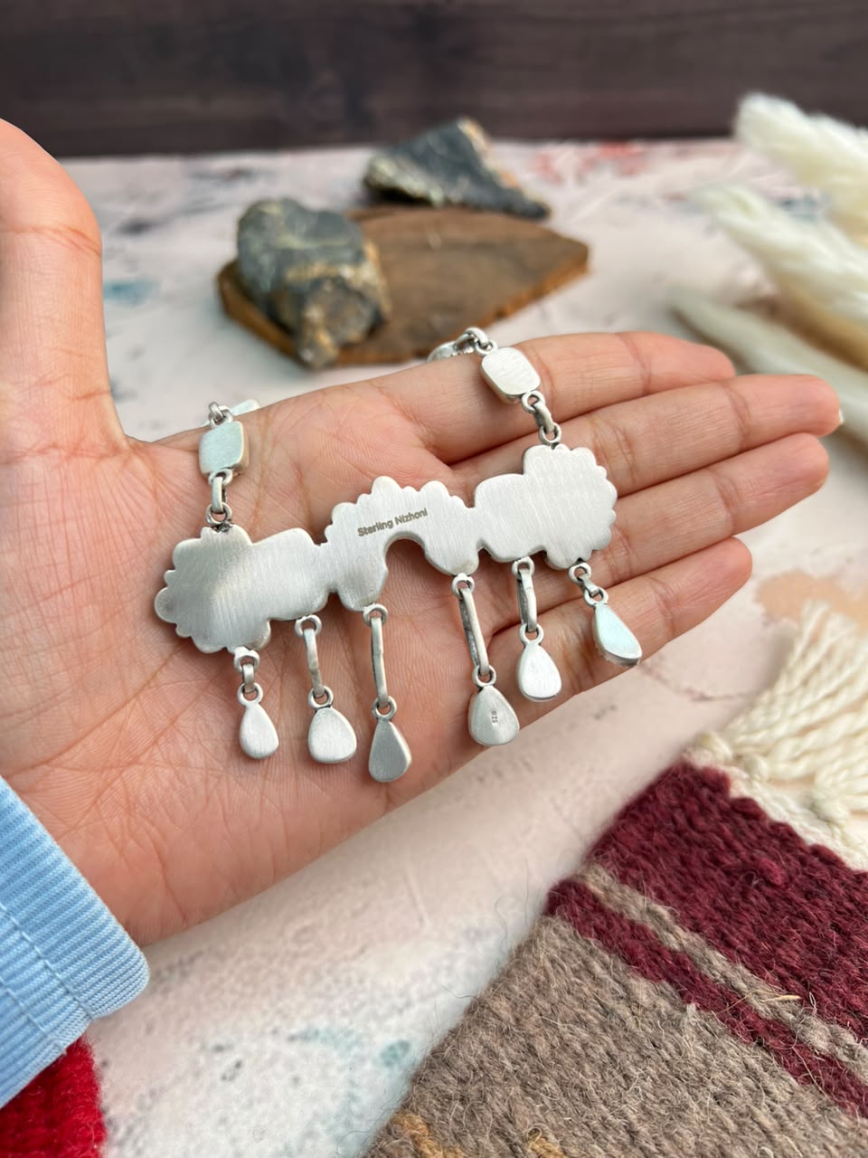 Handmade Sterling Silver Palomino with Campitos Turquoise Necklace Signed Nizhoni