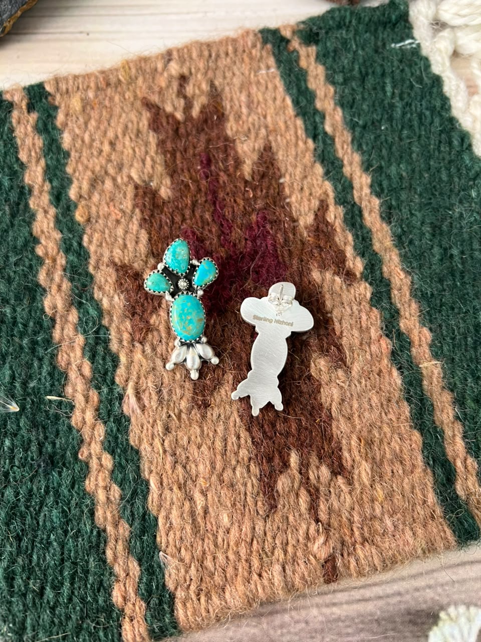 Handmade Sterling Silver Santa Maria Turquoise Post Studs Earrings Signed Nizhoni