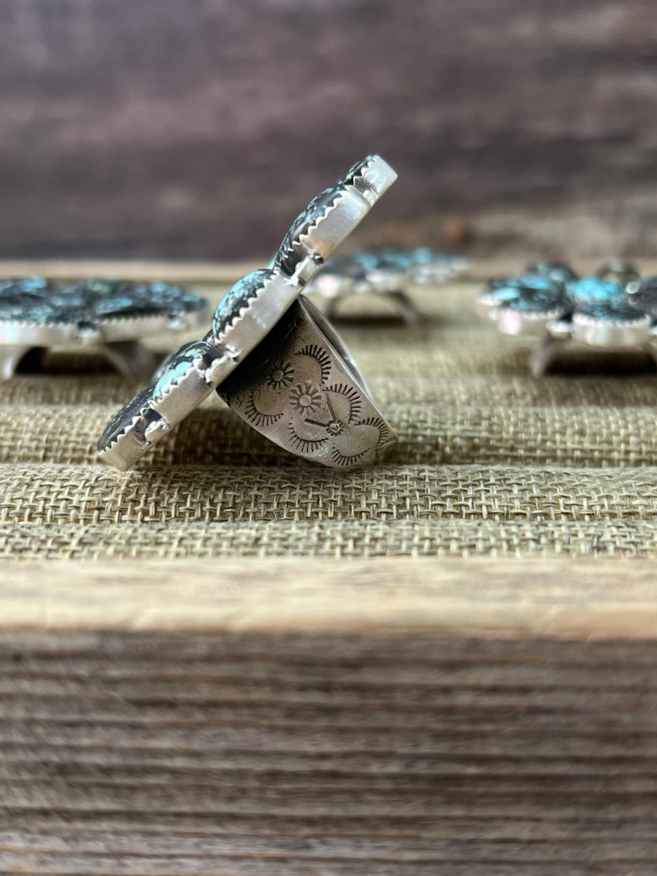 Handmade Sterling Silver Lander Turquoise Adjustable Ring With Signed Nizhoni