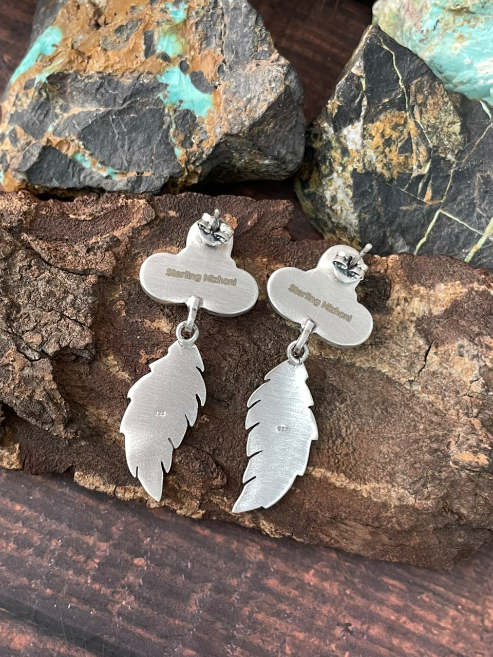 Handmade Sterling Silver Kingman Turquoise NFR Collection: Post Dangle Earrings Signed Nizhoni
