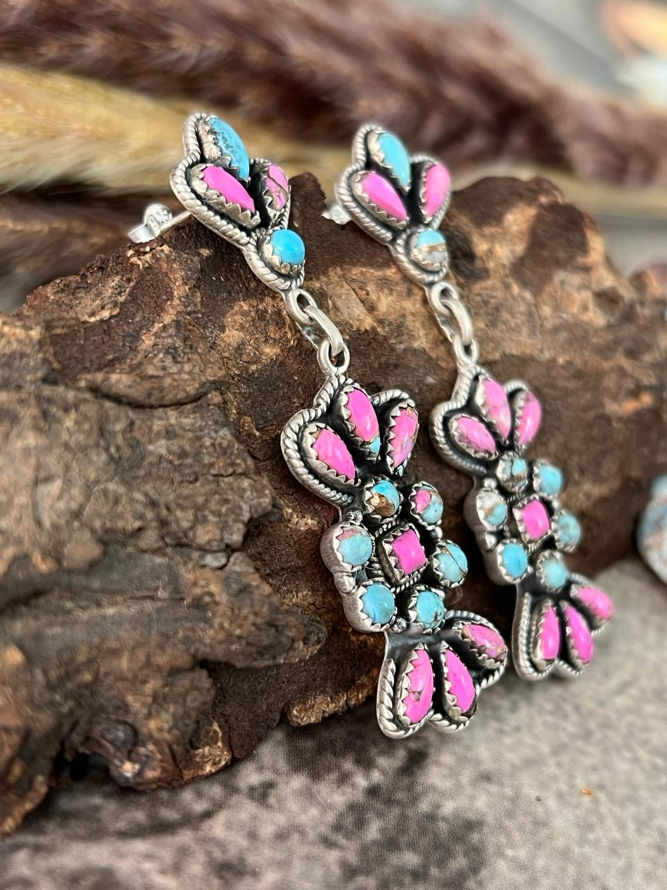 Handmade Sterling Silver Cotton Candy Post Dangle Earrings "Signed Nizhoni"