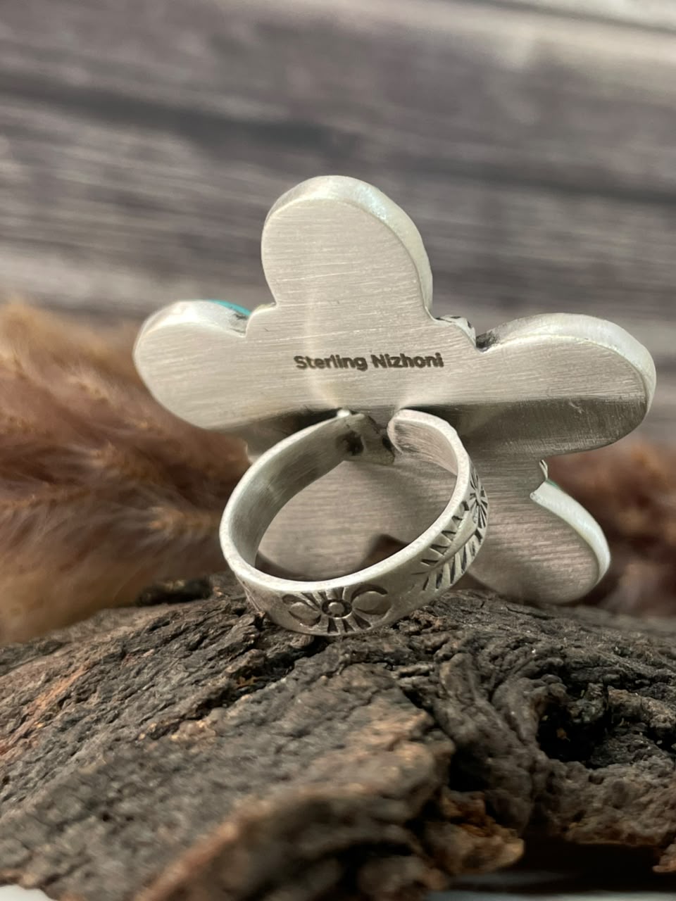 Handmade Sterling Silver Crimson Cowgirl Turquoise Collection: Adjustable Ring Signed Nizhoni