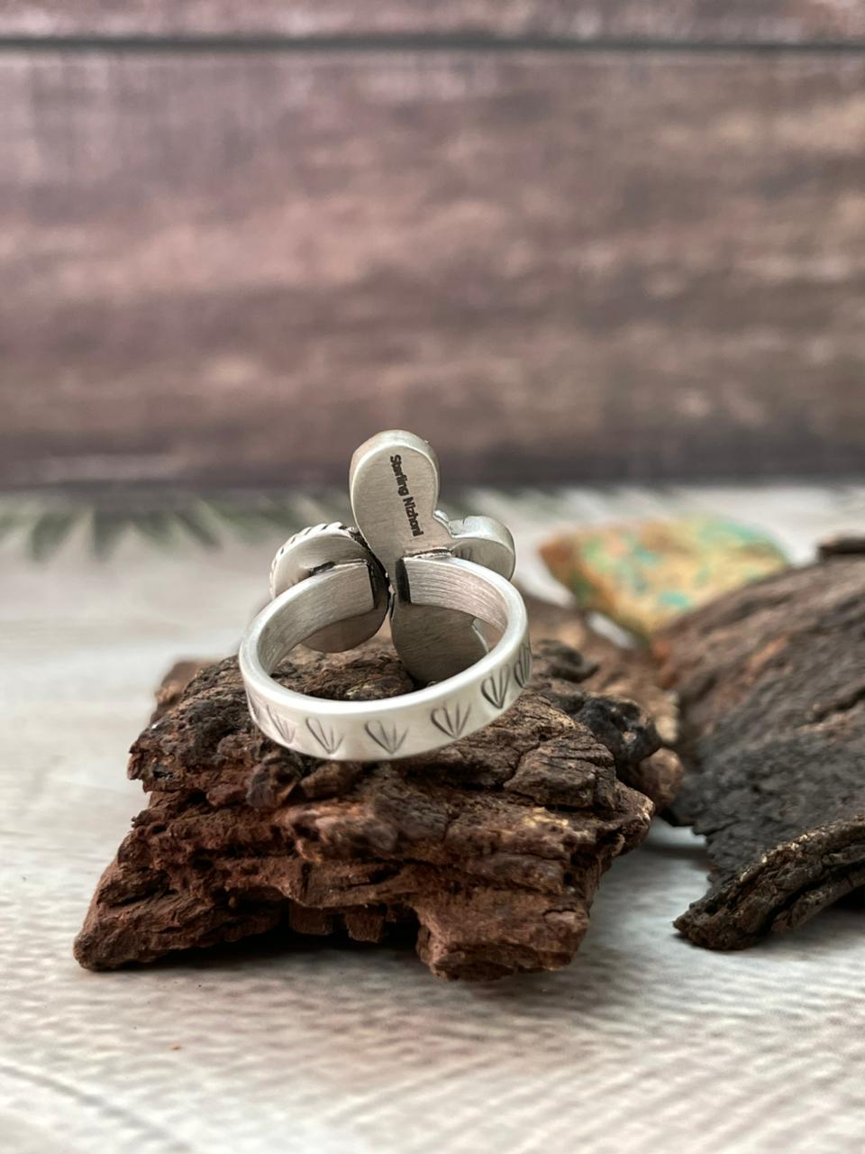 Handmade Sterling Silver Golden Hills Turquoise Adjustable Ring "Signed Nizhoni"