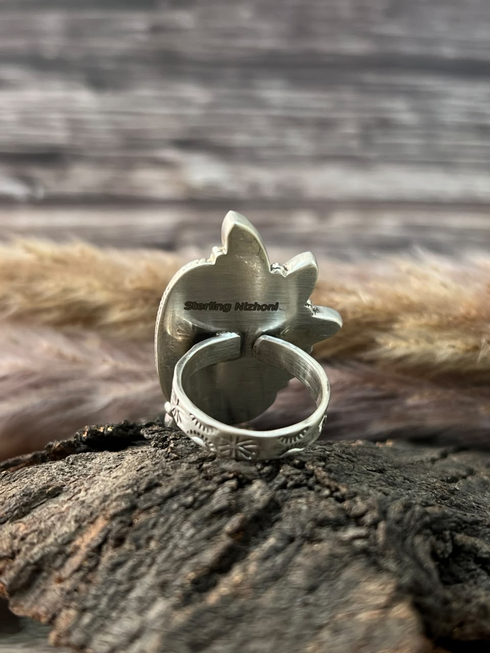 Handmade Sterling Silver Campitos Turquoise Collection: Adjustable Ring Signed Nizhoni