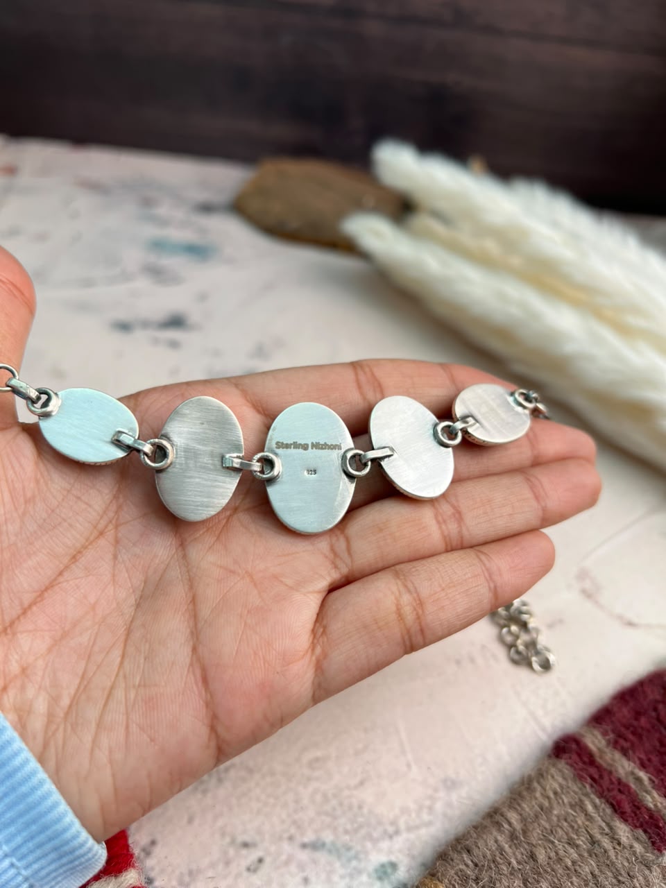 Handmade Sterling Silver Colina Verde Variscite Collection: Choker Necklace Signed Nizhoni