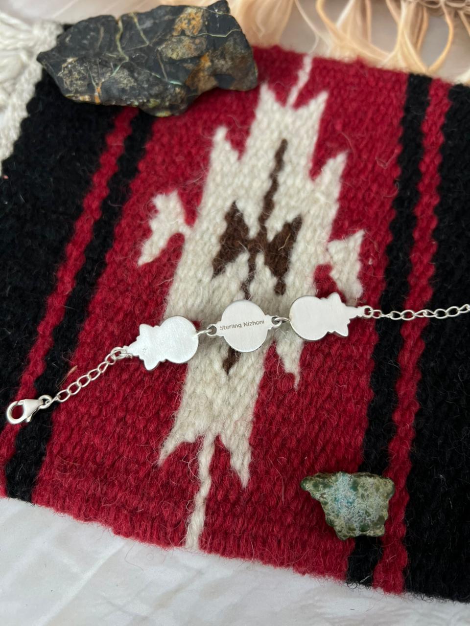 Handmade Sterling Silver Cotton Candy, Kingman and Wild horse Magnesite Chain Bracelet "Signed Nizhoni"
