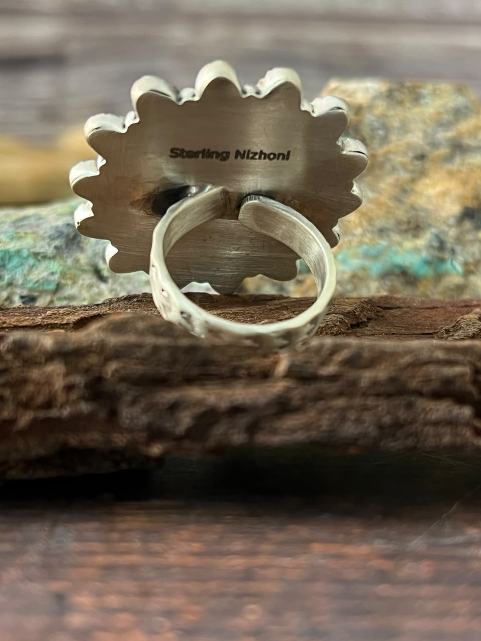 Handmade Sterling Silver Kingman Turquoise Halloween Collection: Adjustable Ring Signed Nizhoni
