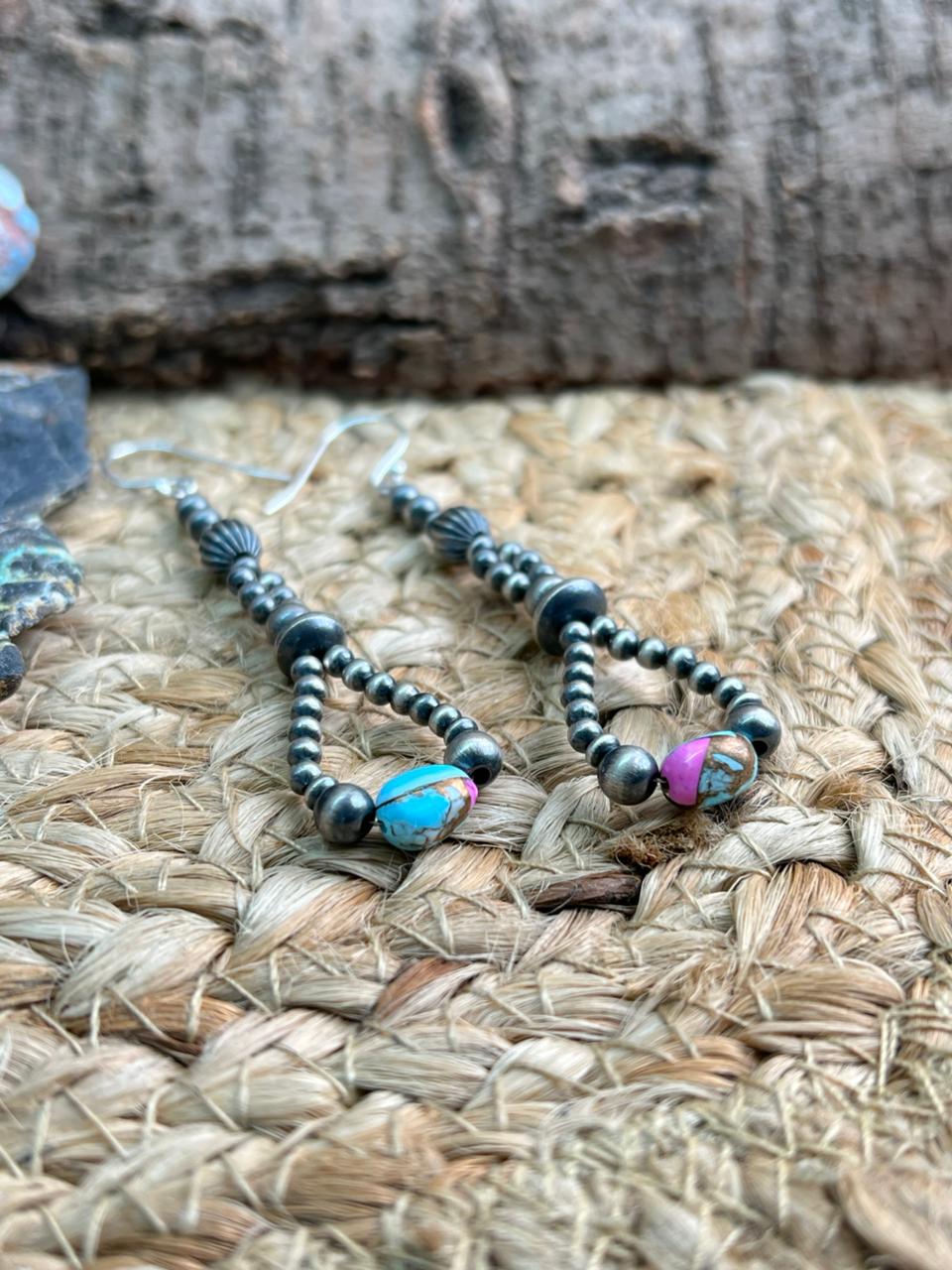 Handmade Sterling Silver Beaded Cotton Candy Hook Dangle Earrings