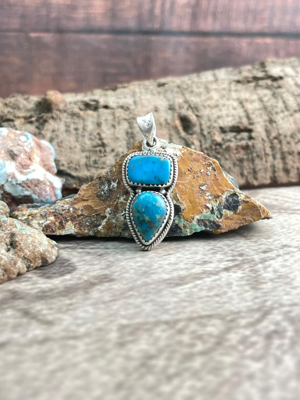 Handmade Sterling Silver Arizona Blue Turquoise Pendant "Signed Nizhoni"