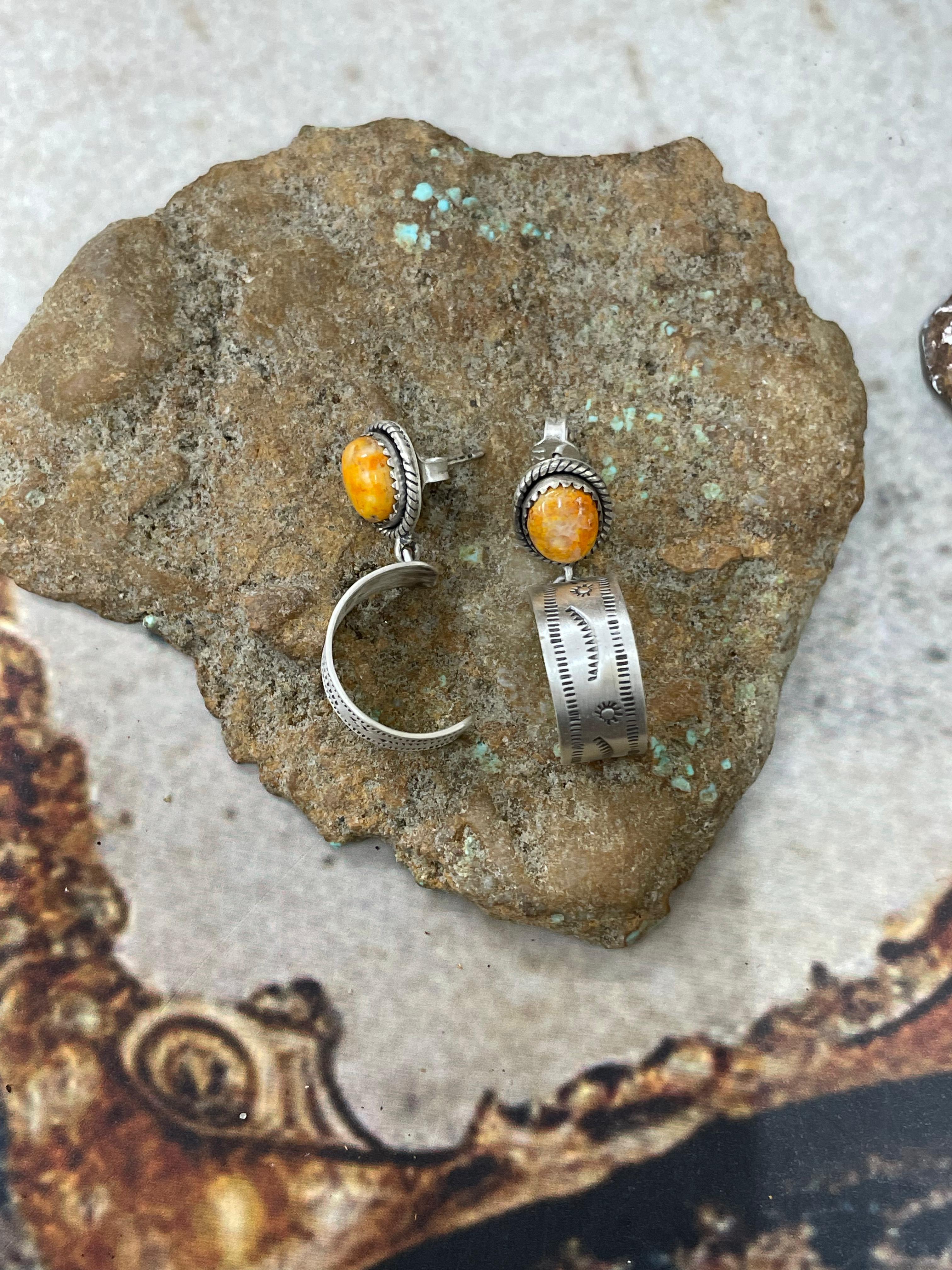Handmade Sterling Silver Bumblebee Post Hoop Earrings with Signed Nizhoni