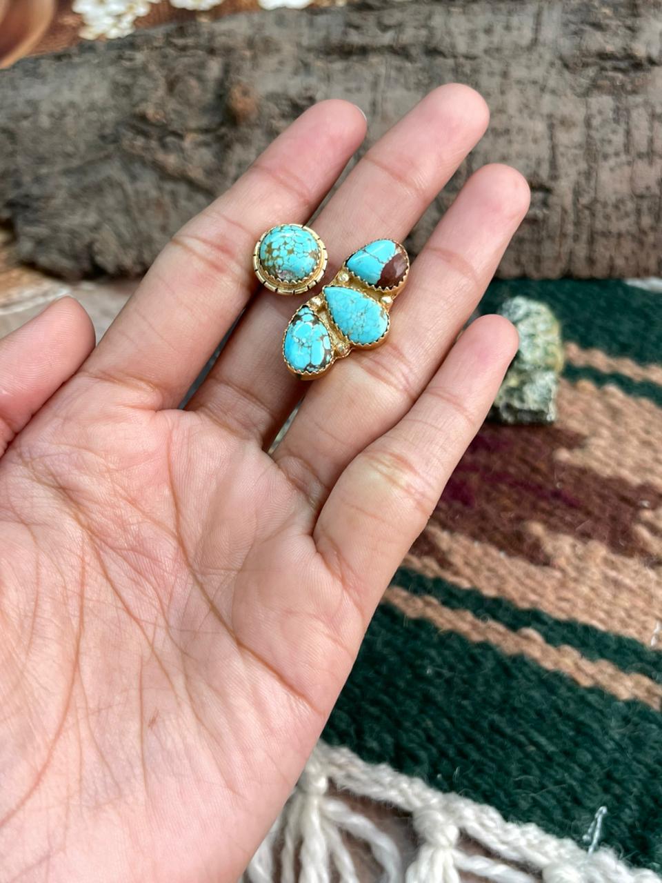 “The Golden Collection” Handmade Number 8 Turquoise with Gold Adjustable Ring