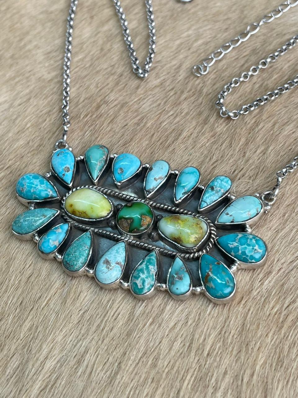 Handmade Sterling Silver Multi Stone Necklace "Signed Nizhoni"