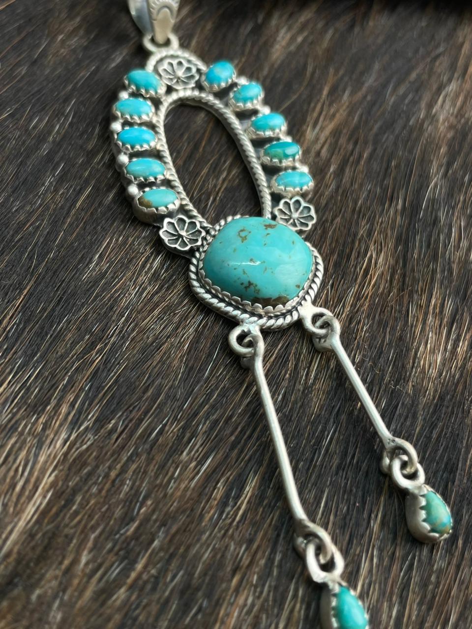 Handmade Sterling Silver Santa Maria with Kingman Pendant "Signed Nizhoni"