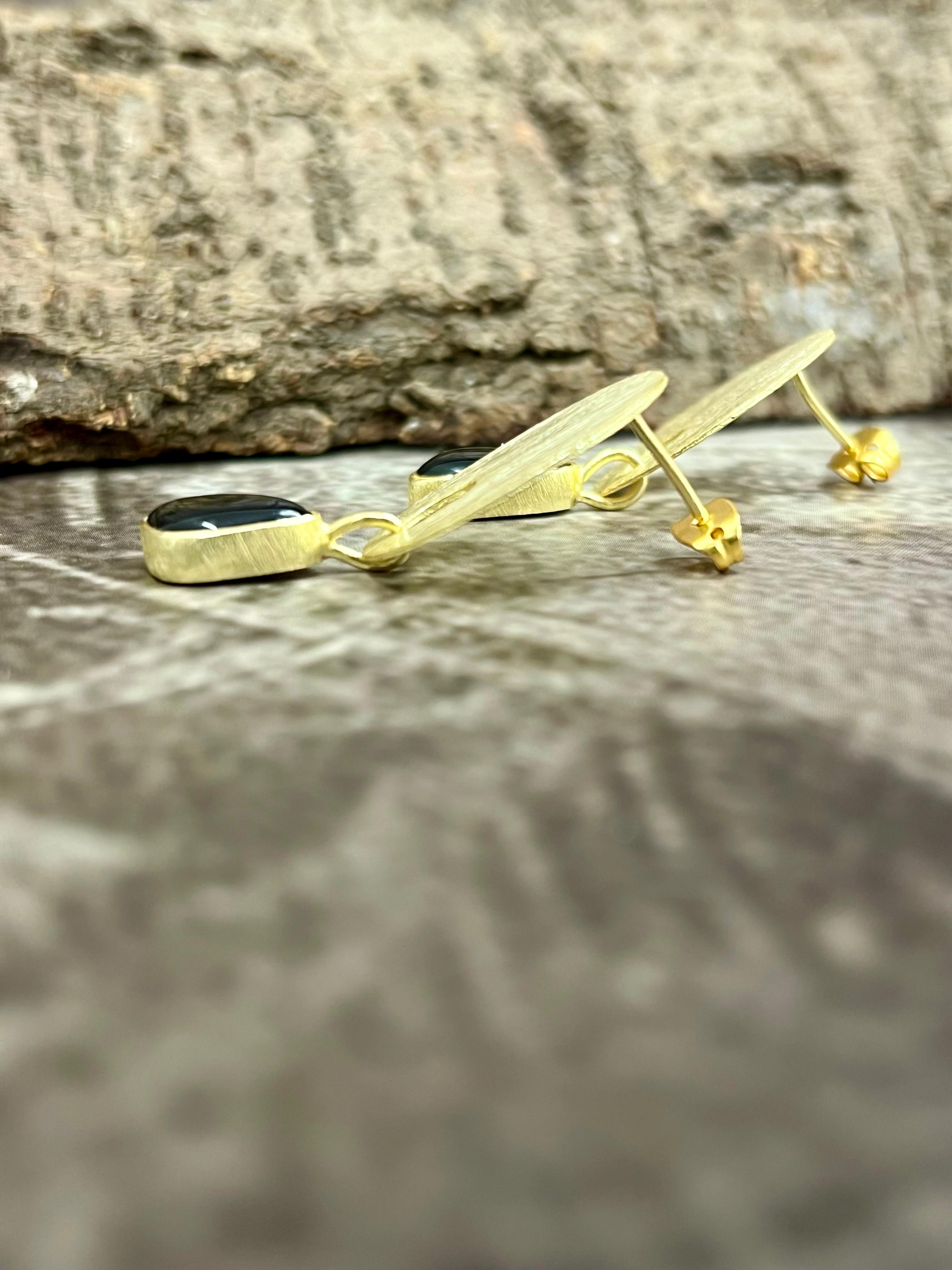 “The Golden Collection” Handmade Natural Black Onyx Post Earrings