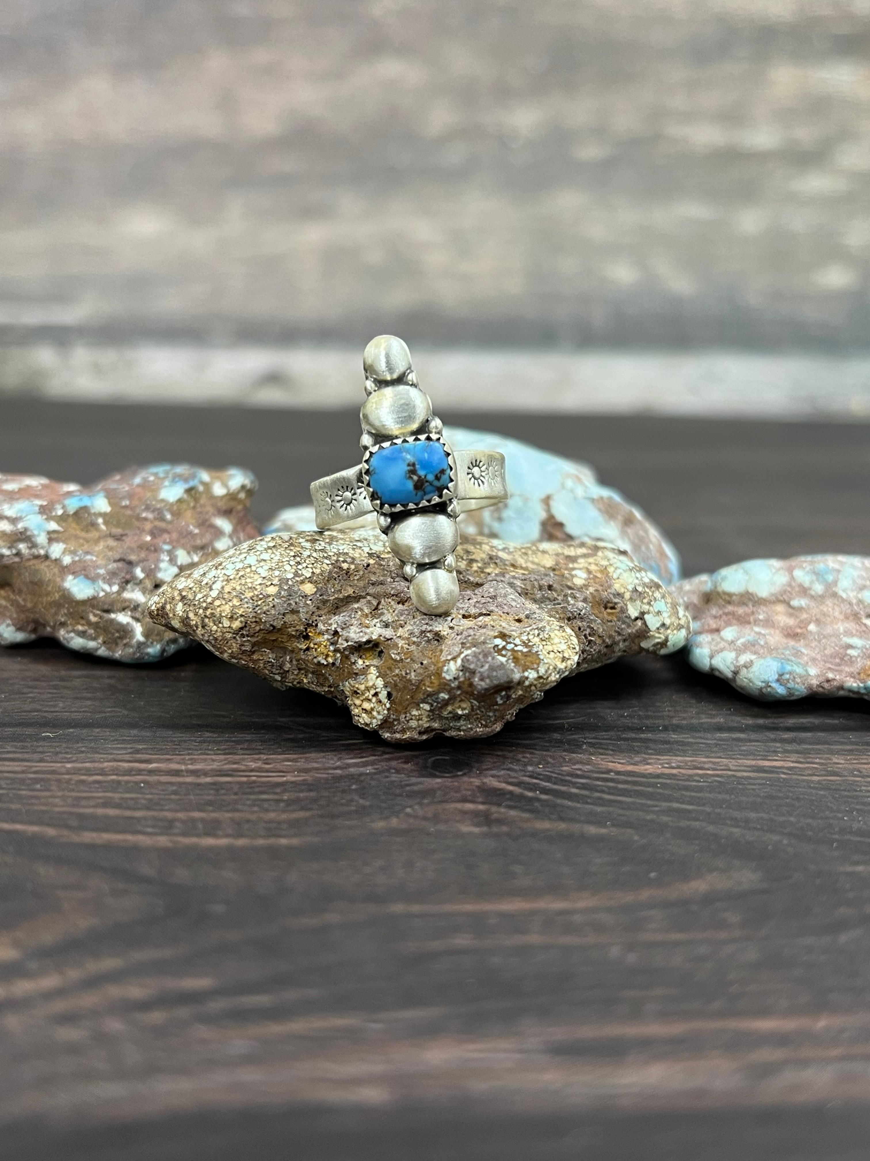 Handmade Sterling Silver with Golden Hills Turquoise Adjustable Ring With Signed Nizhoni