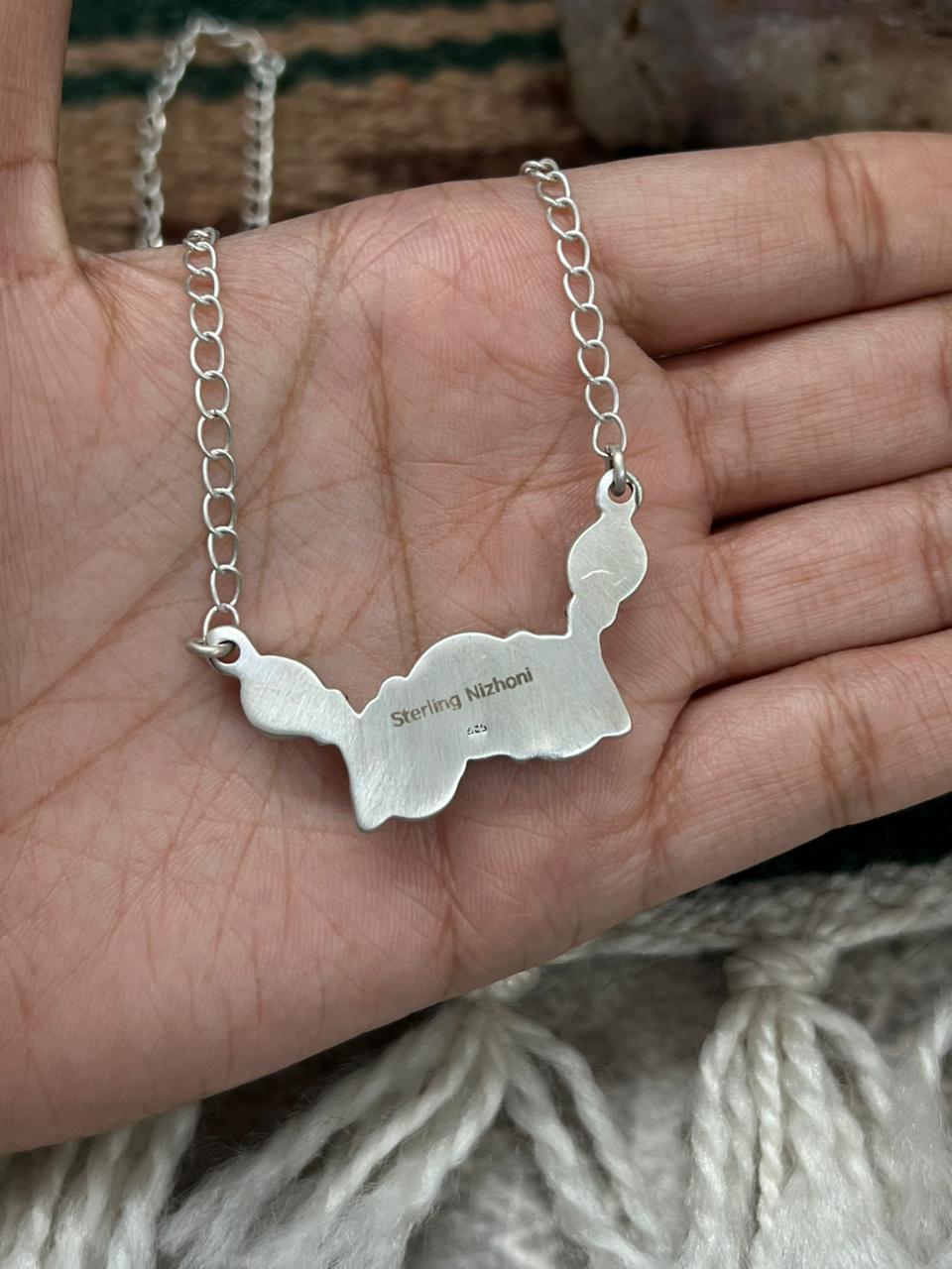 Handmade Sterling Silver Kingman Turquoise Necklace "Signed Nizhoni" (7)