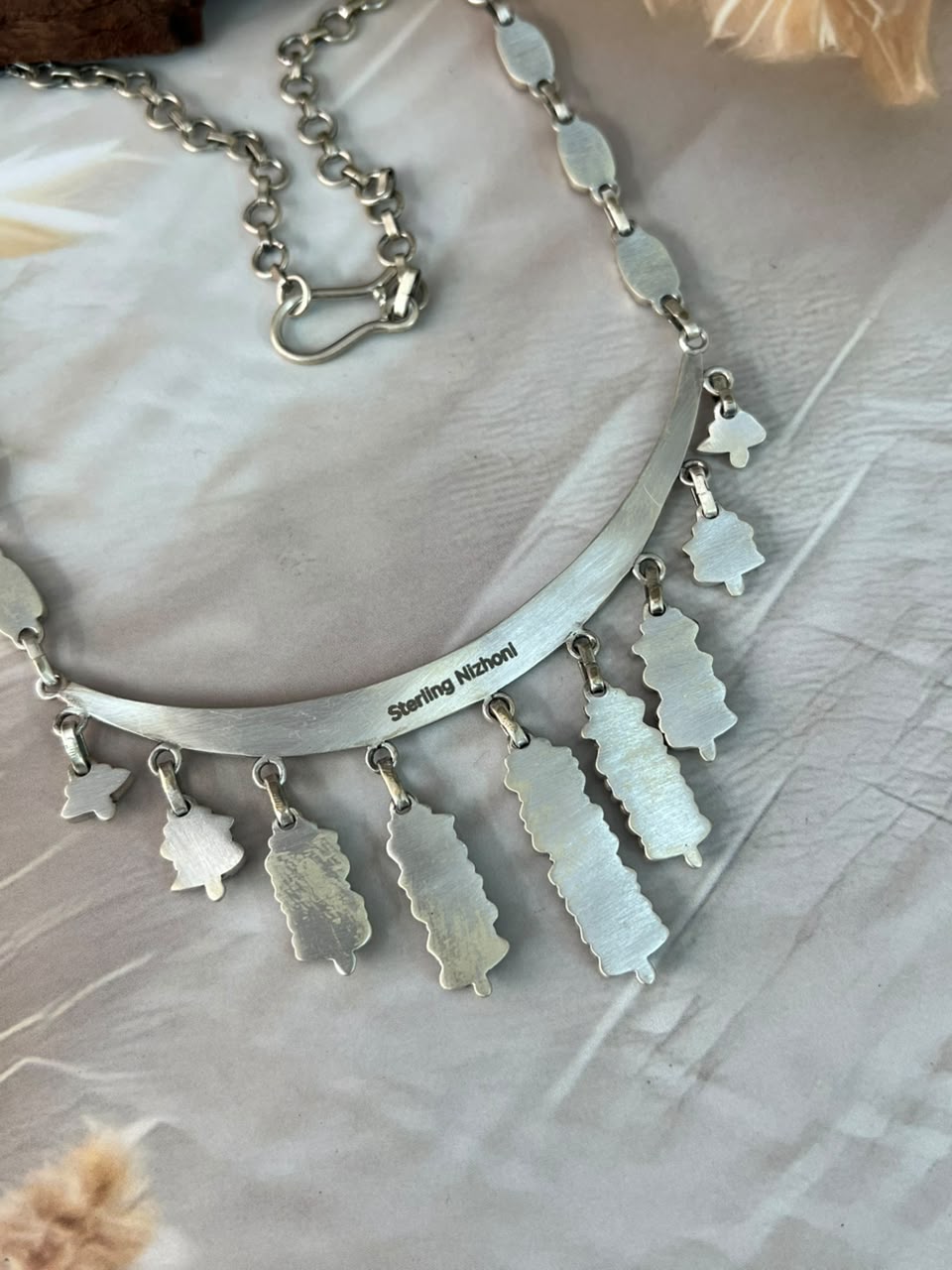Handmade Sterling Silver White Buffalo Necklace Signed Nizhoni