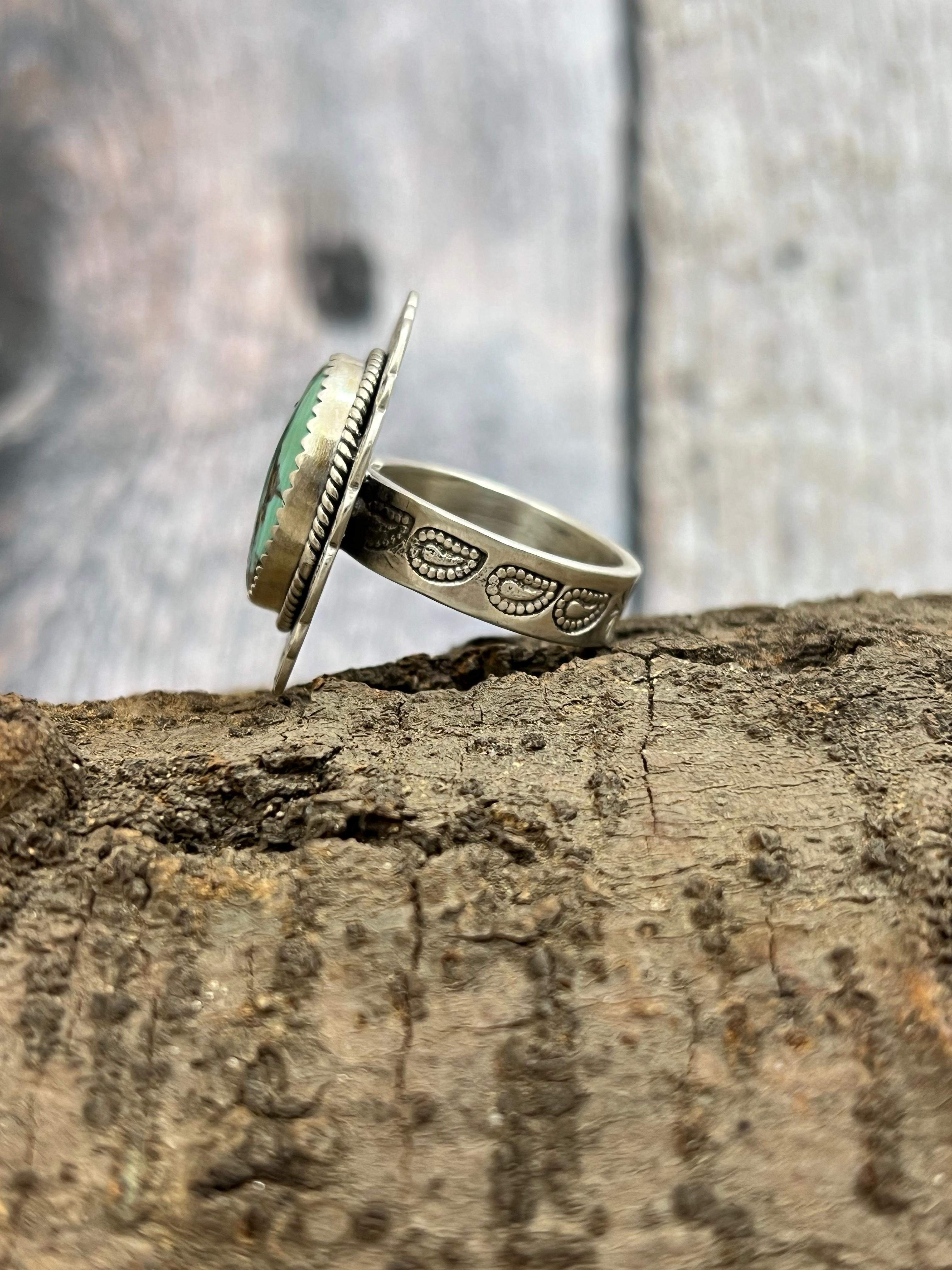 Handmade Sterling Silver Hardy Pit Adjustable Ring with Signed Nizhoni