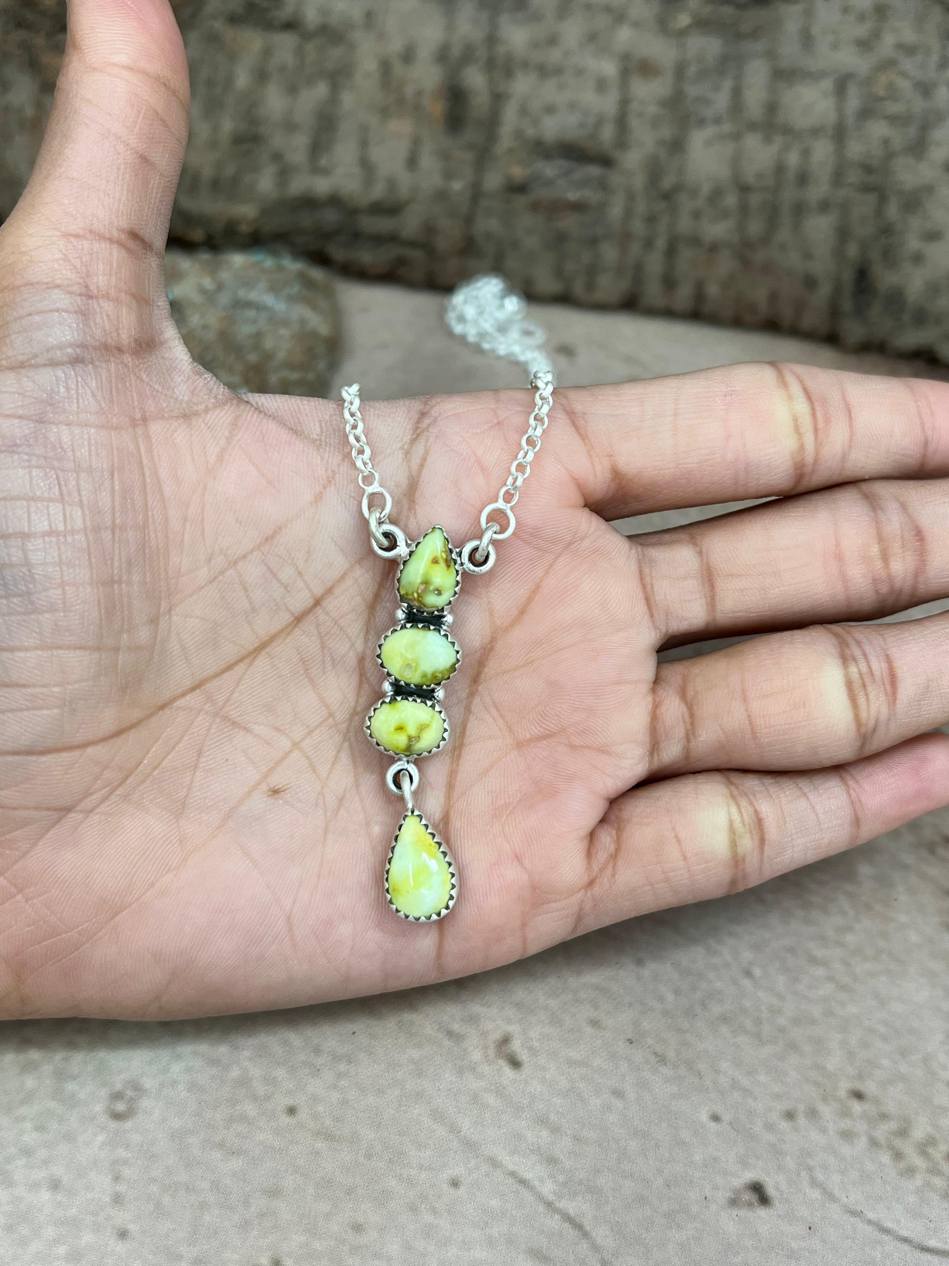 Handmade Sterling Silver Palomino Turquoise Necklace with Signed Nizhoni