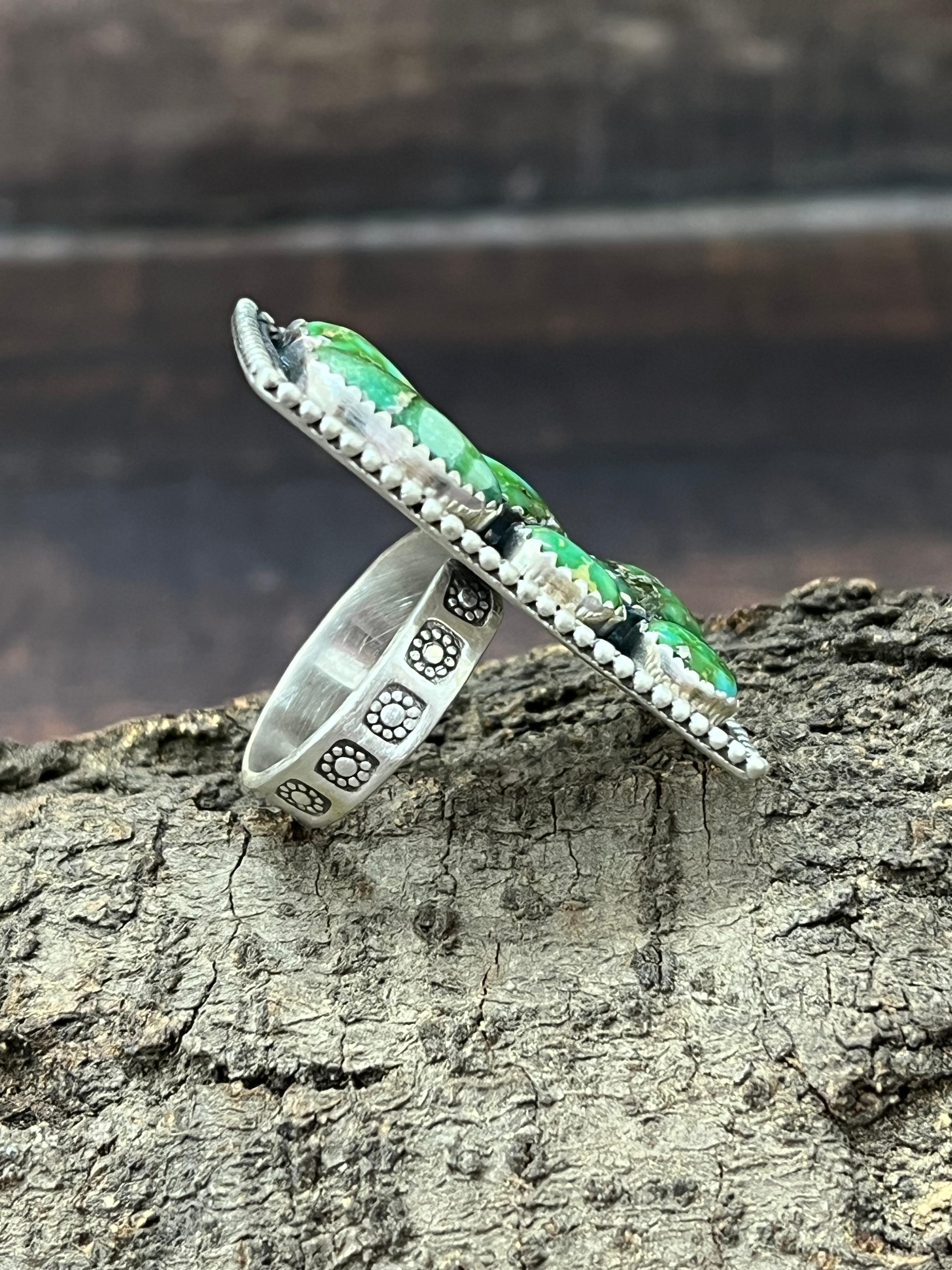 Handmade Sterling Silver Sonoran Mountain Turquoise Adjustable Ring with Signed Nizhoni (3)