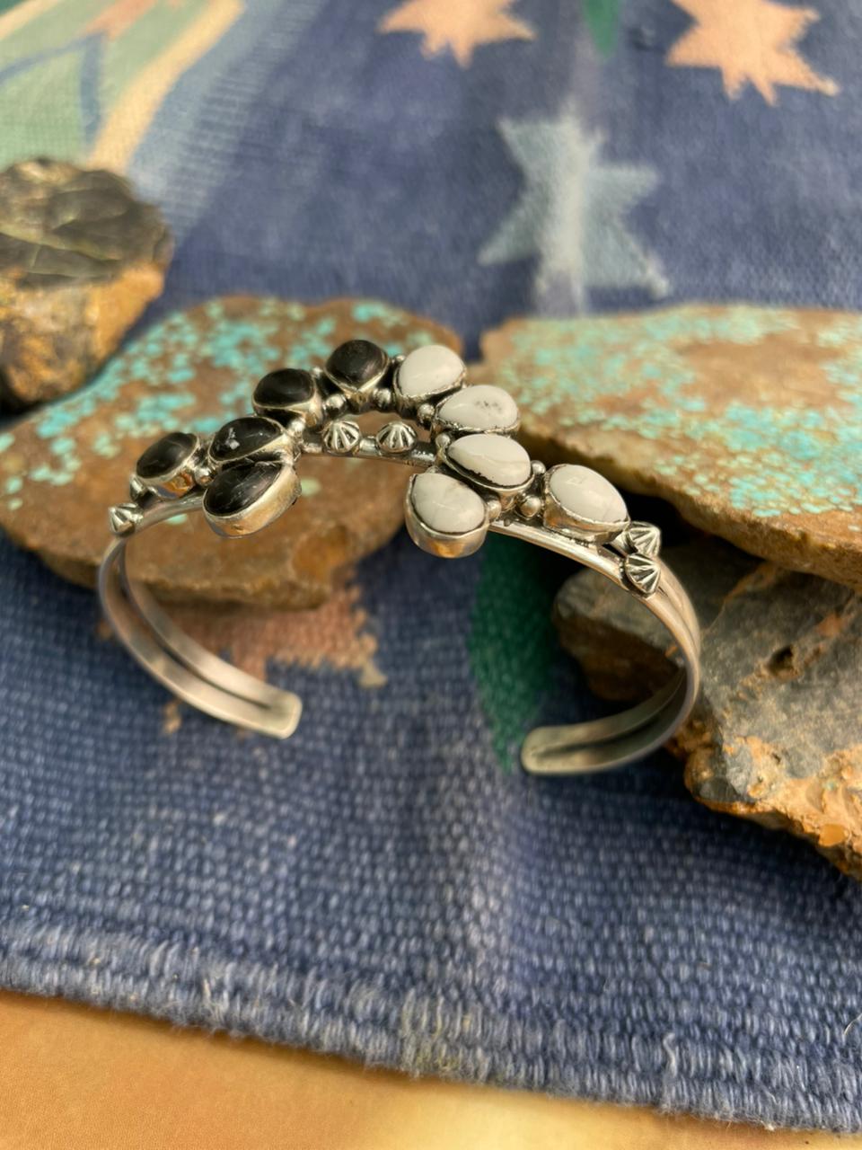 Handmade Sterling Silver White Buffalo Naja Cuff Bracelet "Signed Nizhoni"