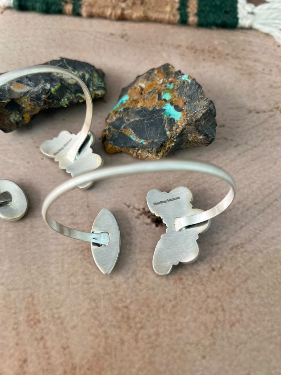 Handmade Sterling Silver Hardy Pit Collection: Cuff Bracelet Signed Nizhoni