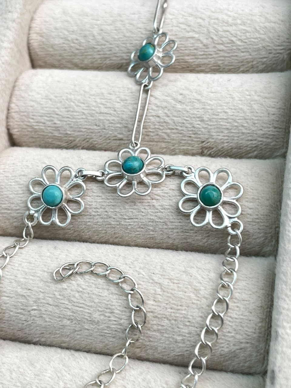 Handmade Sterling Silver Cotton Candy and Kingman Turquoise Flower Collection: Hand Harness