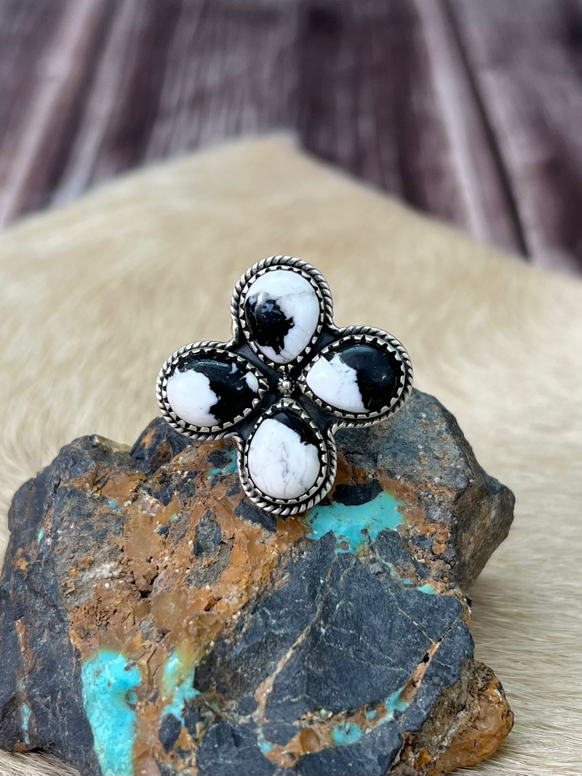 Handmade Sterling Silver White Buffalo Adjustable Ring "Signed Nizhoni"