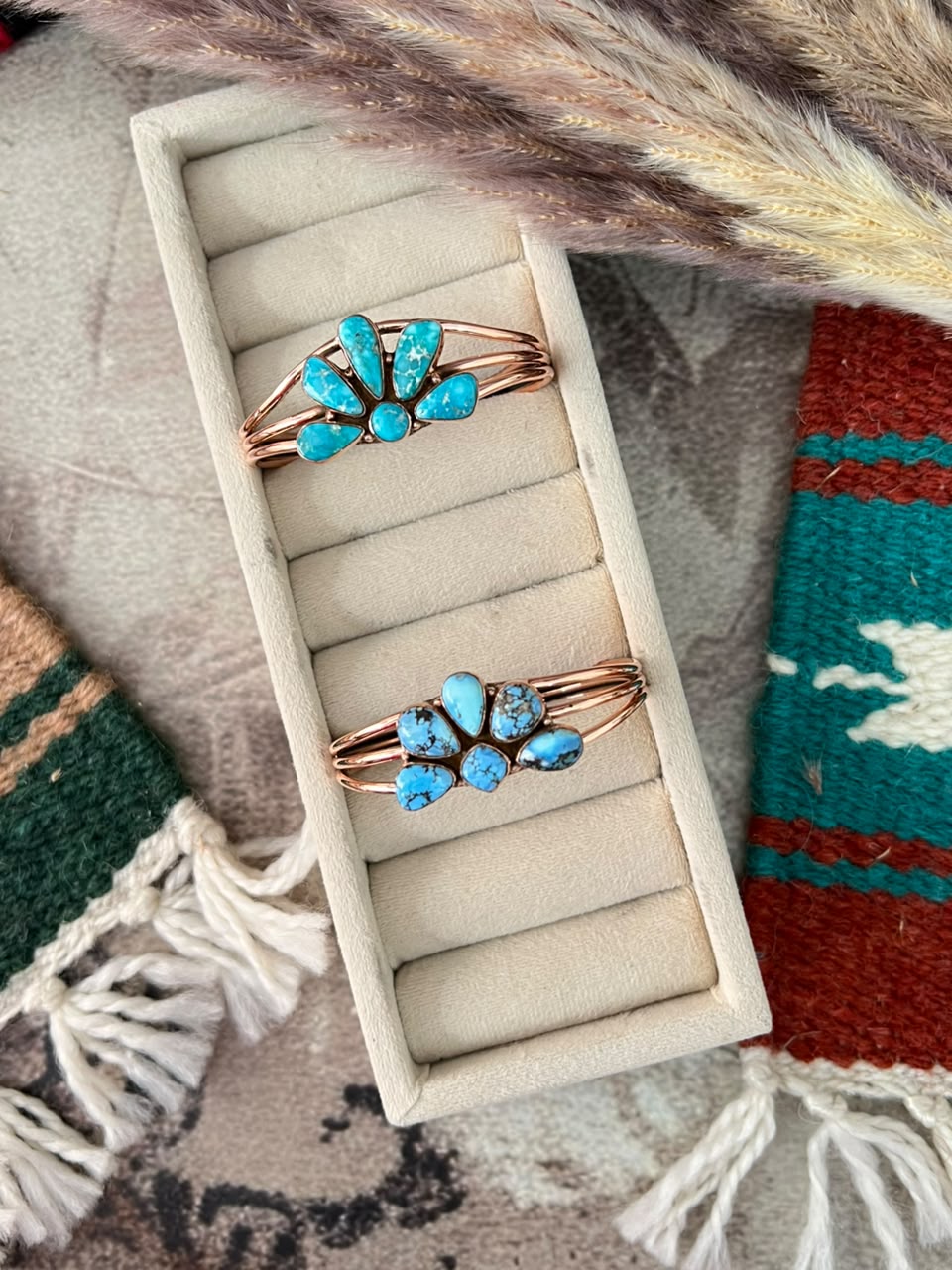 Handmade Golden Hills and White Water Turquoise Copper Collection: Cuff Bracelet