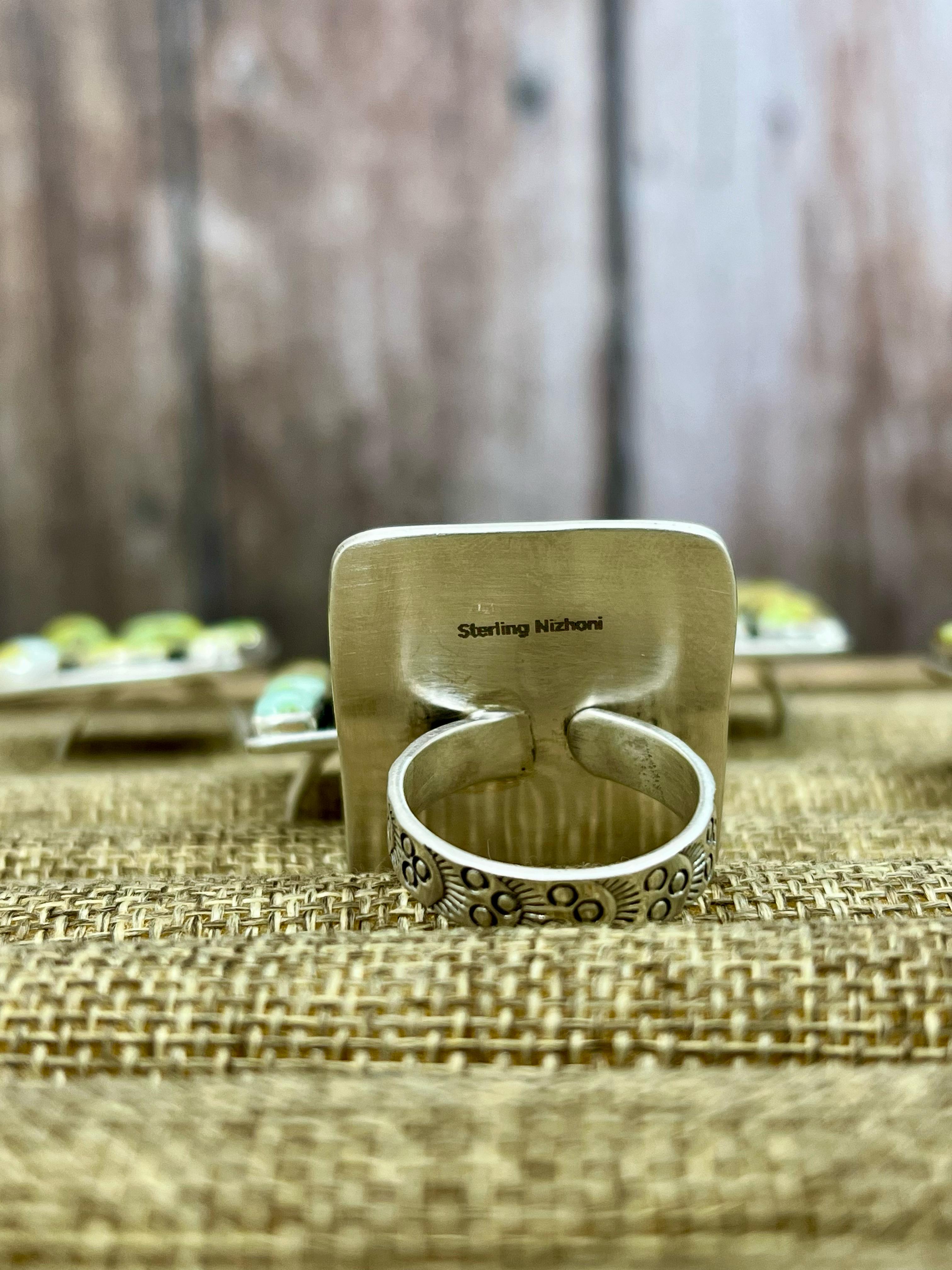 Handmade Sterling Silver Palomino Turquoise Adjustable Ring, Signed Nizhoni