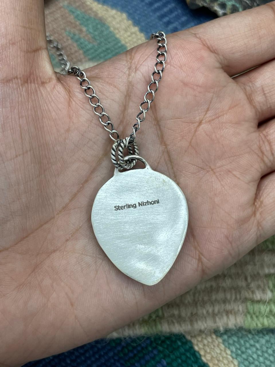 Handmade Sterling Silver White Buffalo Necklace "Signed Nizhoni"