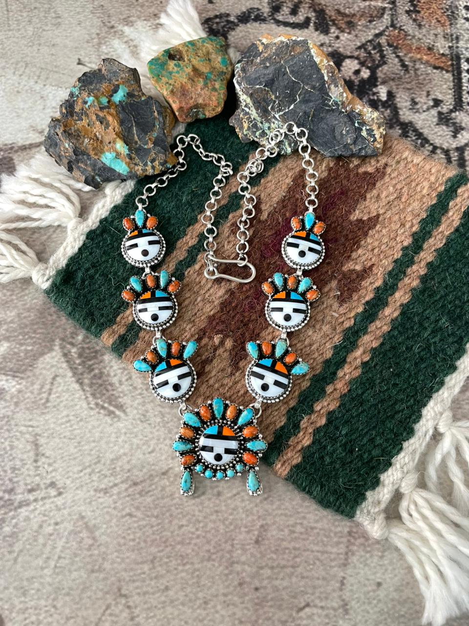 Handmade Sterling Silver Turquoise and MOP Necklace "Signed Nizhoni"
