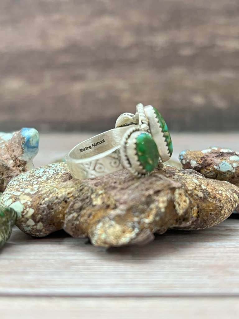 Handmade Sterling Silver Sonoran Mountain Turquoise Adjustable Ring "Signed Nizhoni" (9)