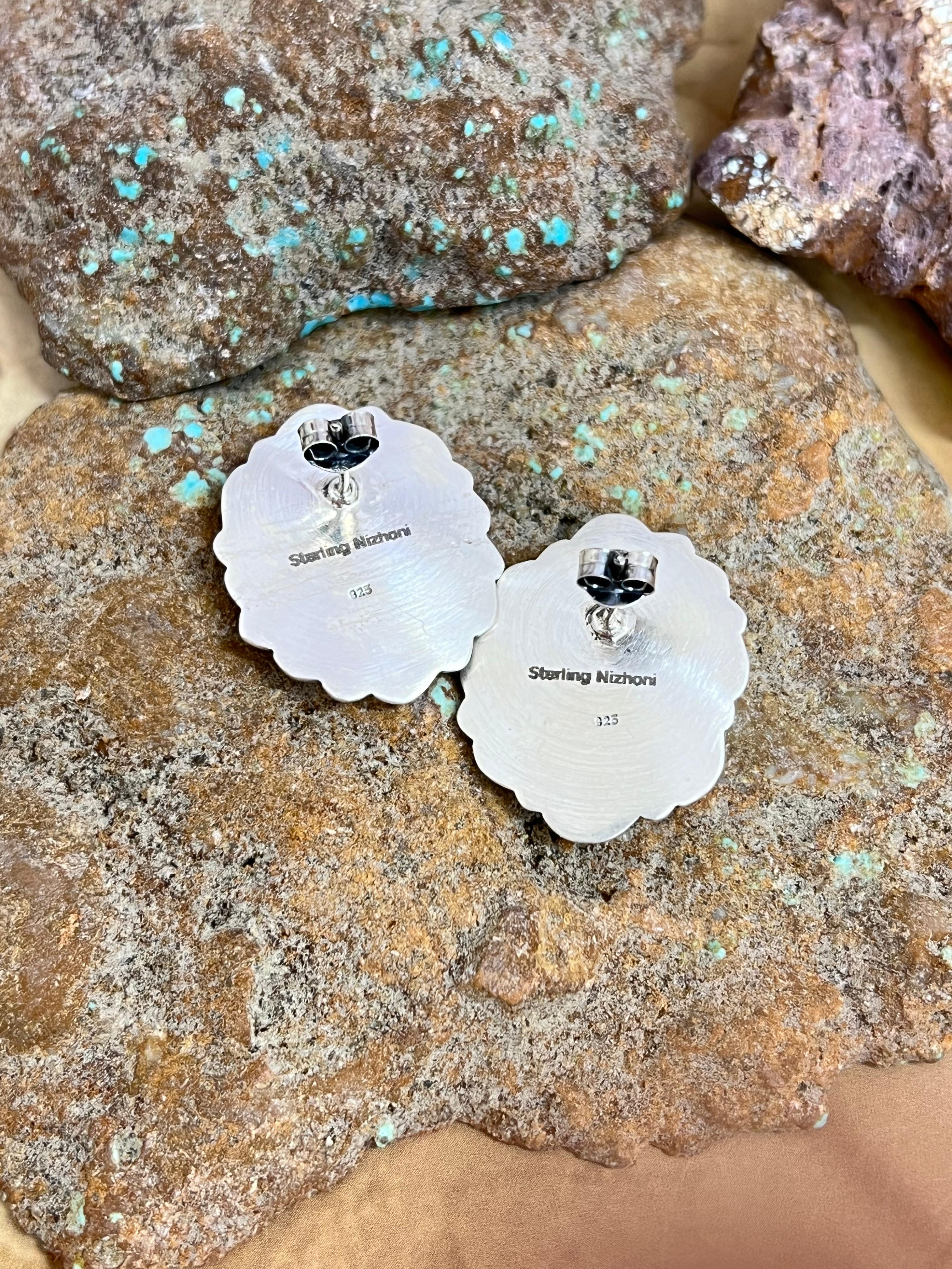 Handmade Sterling Silver Number 8 Turquoise Post Studs with Signed Nizhoni