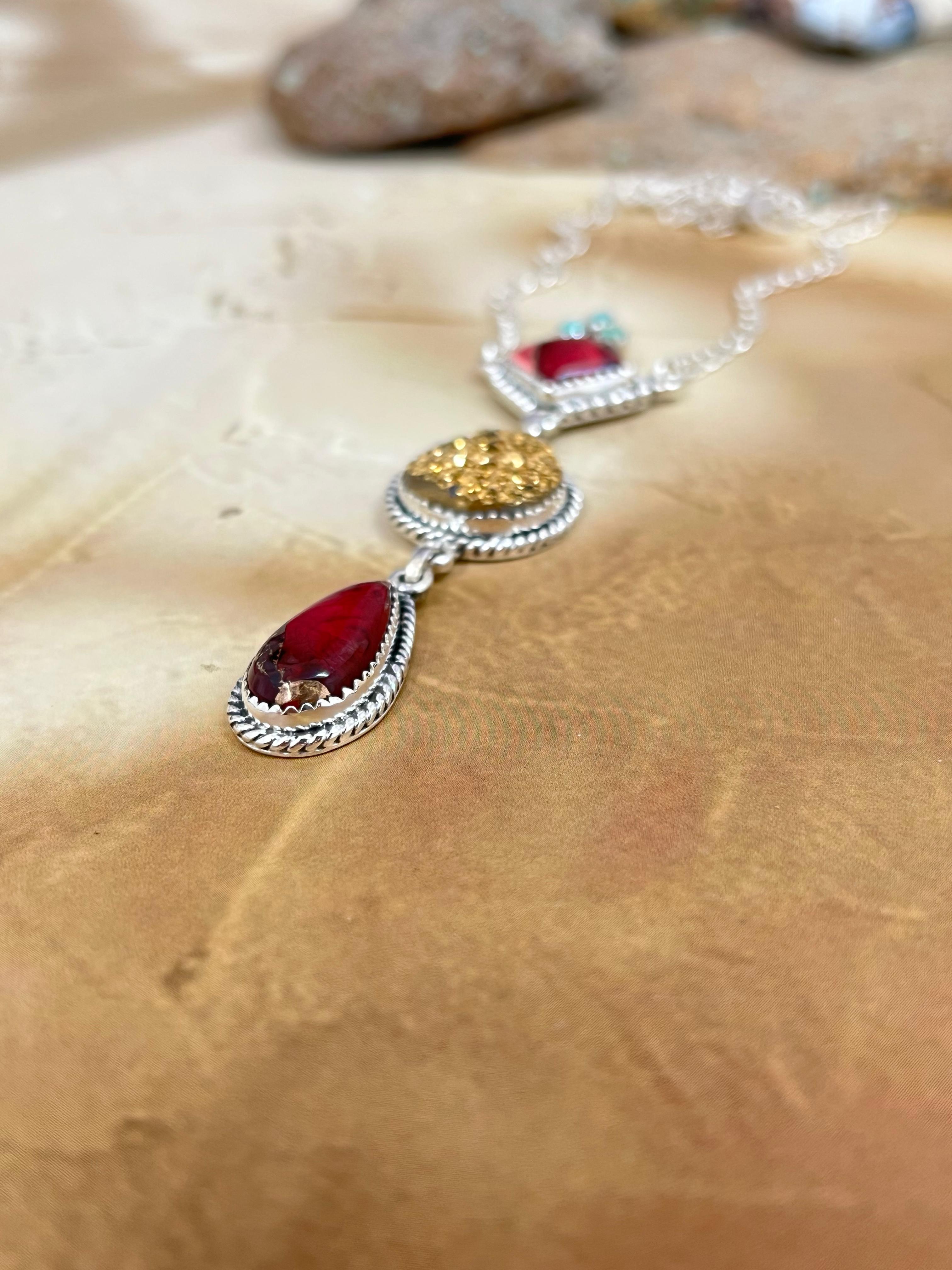 Handmade Sterling Silver Dahlia Rose with Druzy Necklace with Signed Nizhoni
