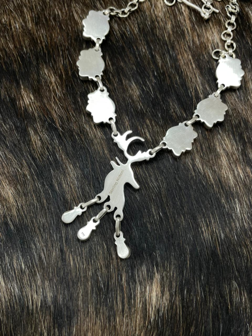 Handmade Sterling Silver White Buffalo with Red Opal Necklace "Signed Nizhoni"