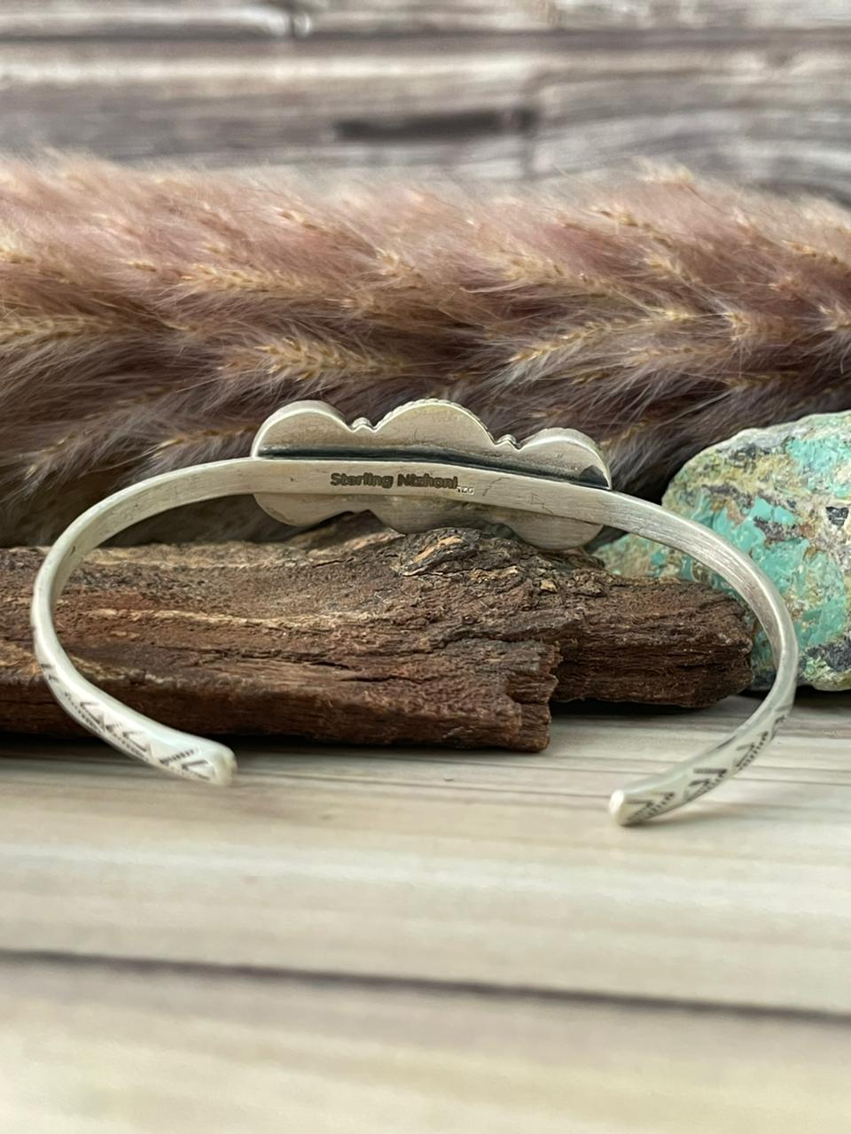 Handmade Sterling Silver White Buffalo Cuff Bracelet Signed Nizhoni
