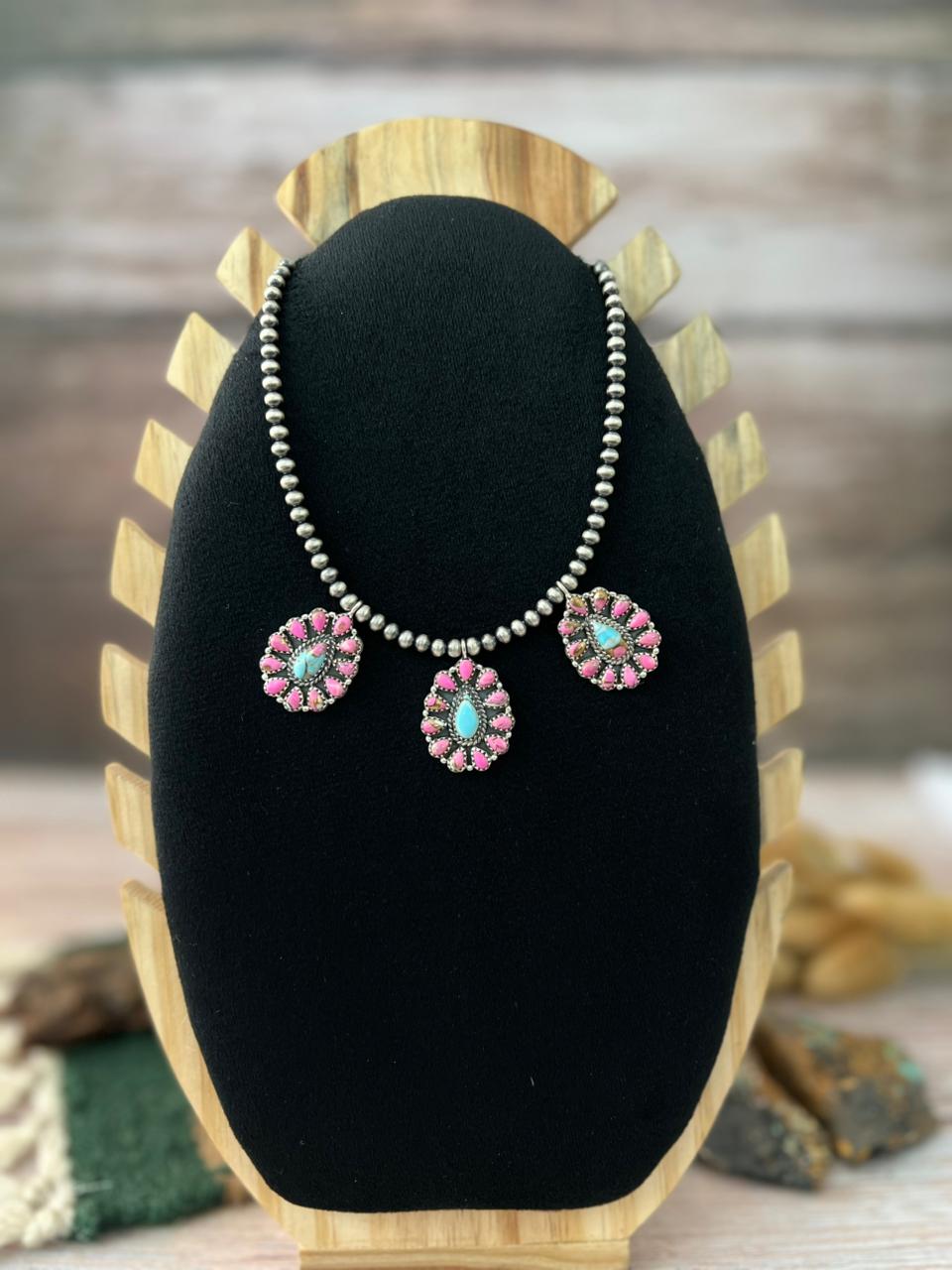 Handmade Sterling Silver Cotton Candy Beaded Necklace "Signed Nizhoni"