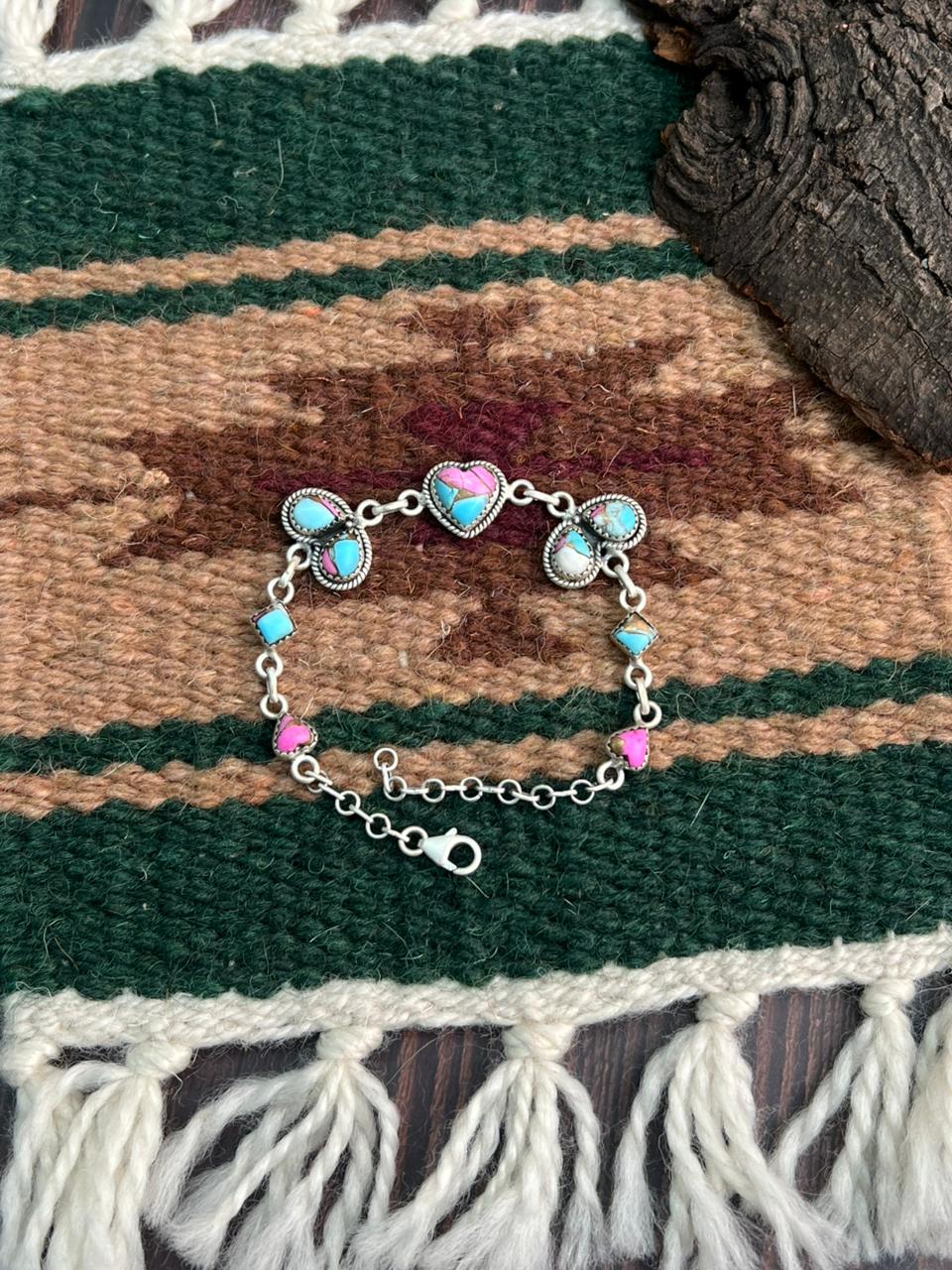 Handmade Sterling Silver Cotton Candy Chain Bracelet "Signed Nizhoni"