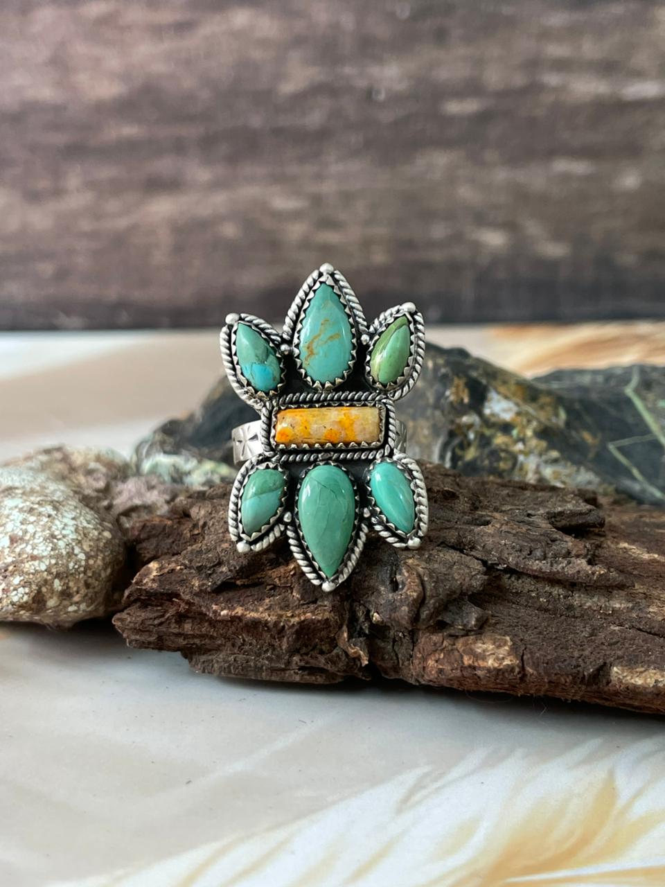 Handmade Sterling Silver Spring Collection: Bumblebee with Kingman Adjustable Ring "Signed Nizhoni"