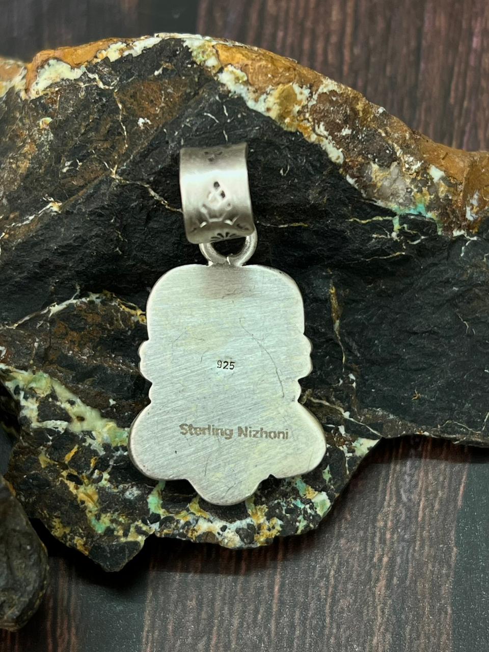 Handmade Sterling Silver White Buffalo Pendant "Signed Nizhoni" (7)