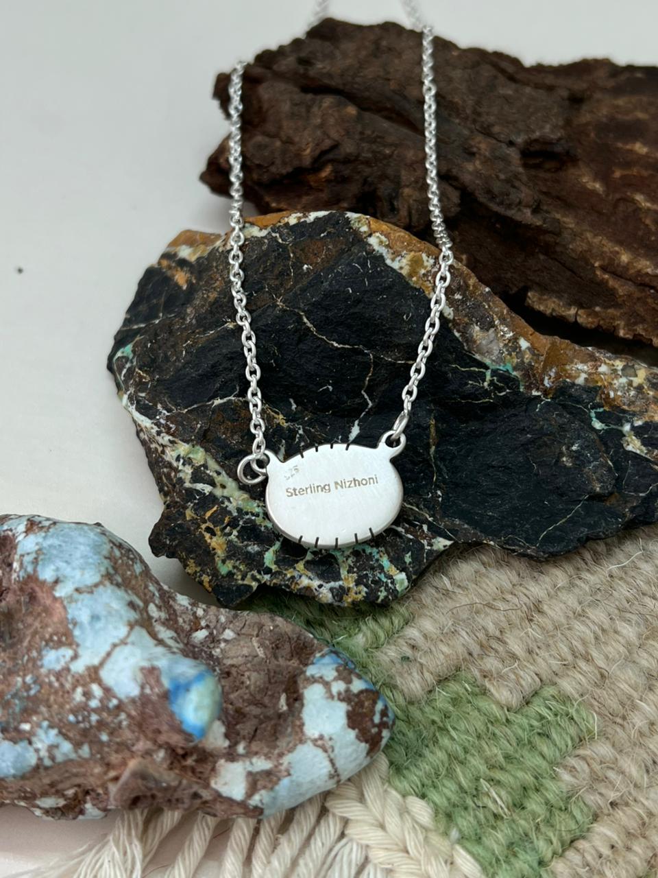 Handmade Sterling Silver White Buffalo Necklace "Signed Nizhoni"