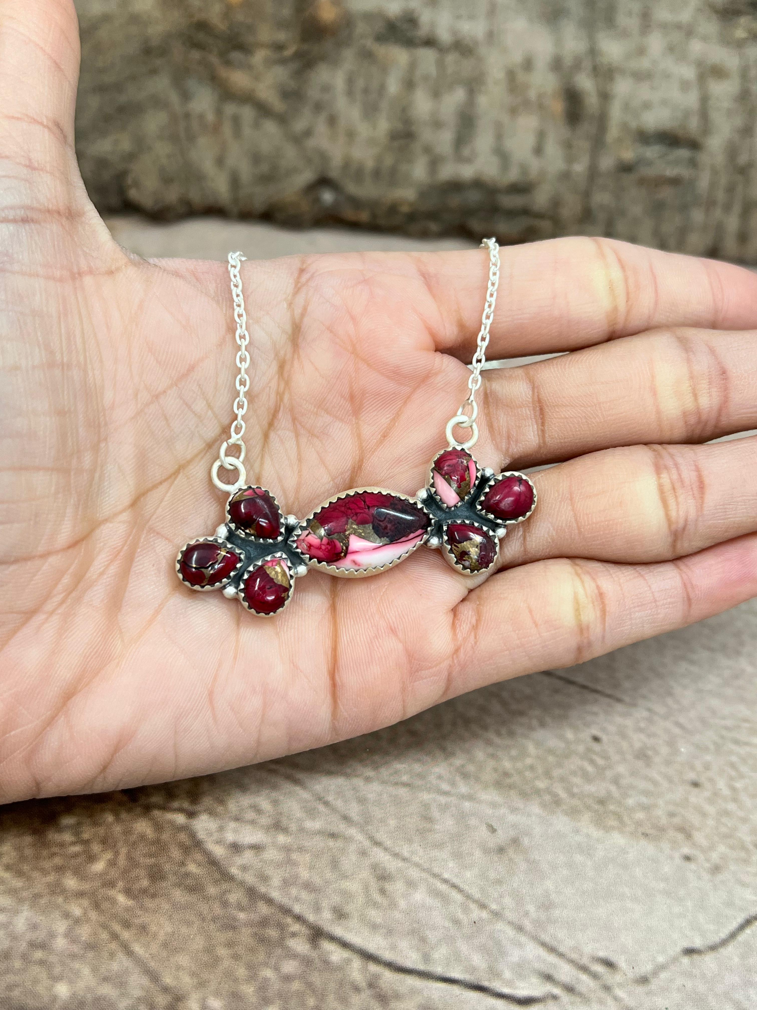 Handmade Sterling Silver Dahlia Rose Necklace with Signed Nizhoni