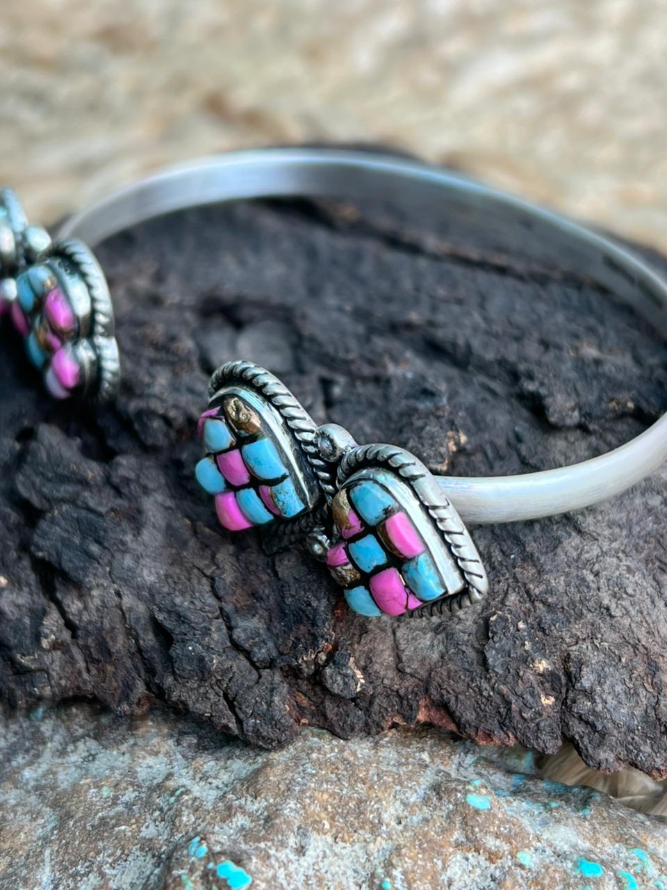 Handmade Sterling Silver Cotton Candy Cuff Bracelet "Signed Nizhoni"