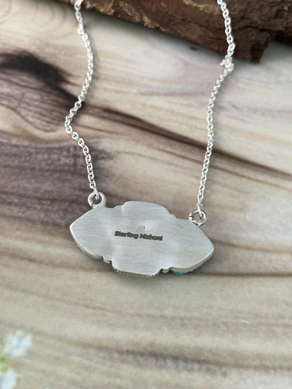 Handmade Sterling Silver Kingman Turquoise Cobble Stone Necklace Signed Nizhoni